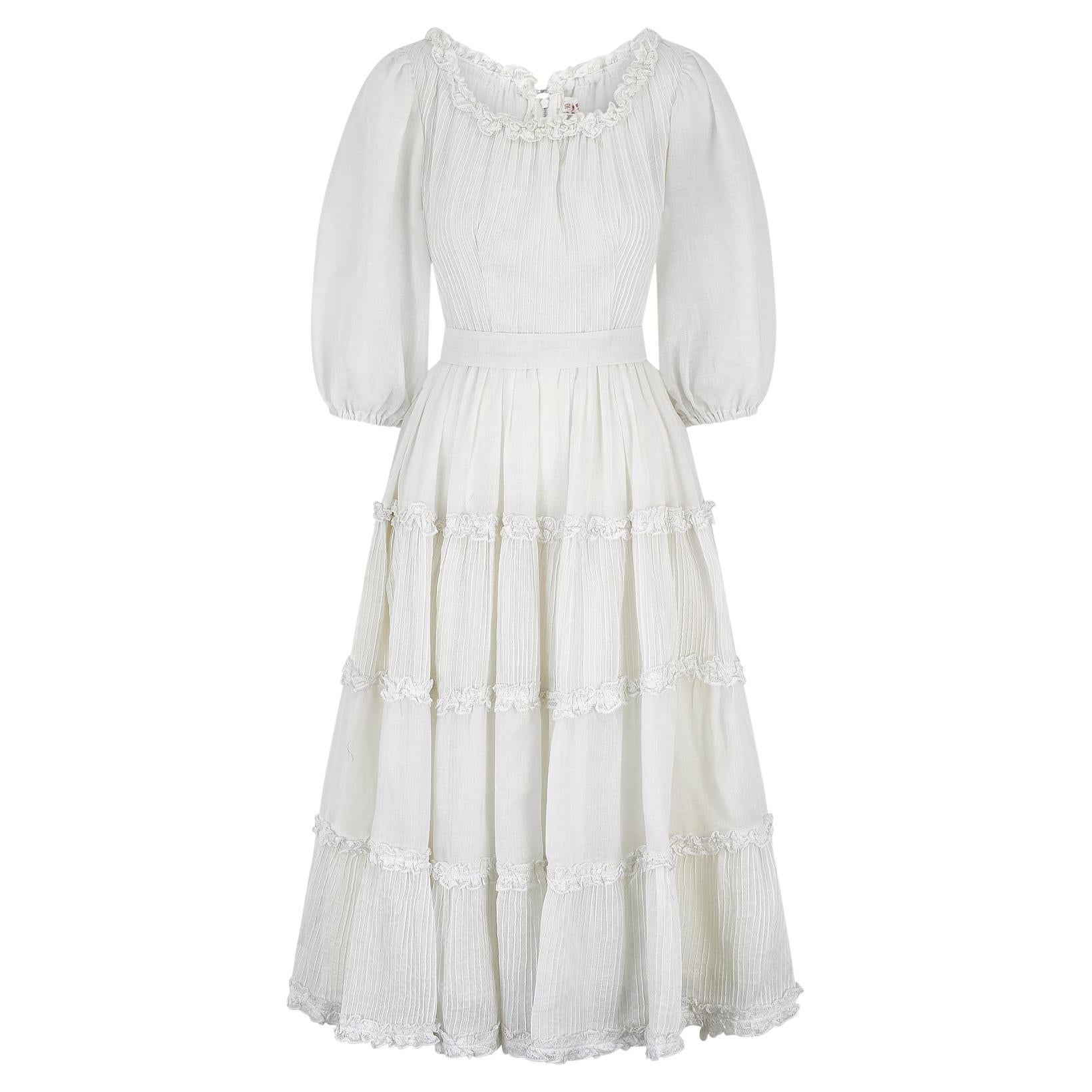 1970s Rodemex Mexican White Cotton Wedding Dress For Sale