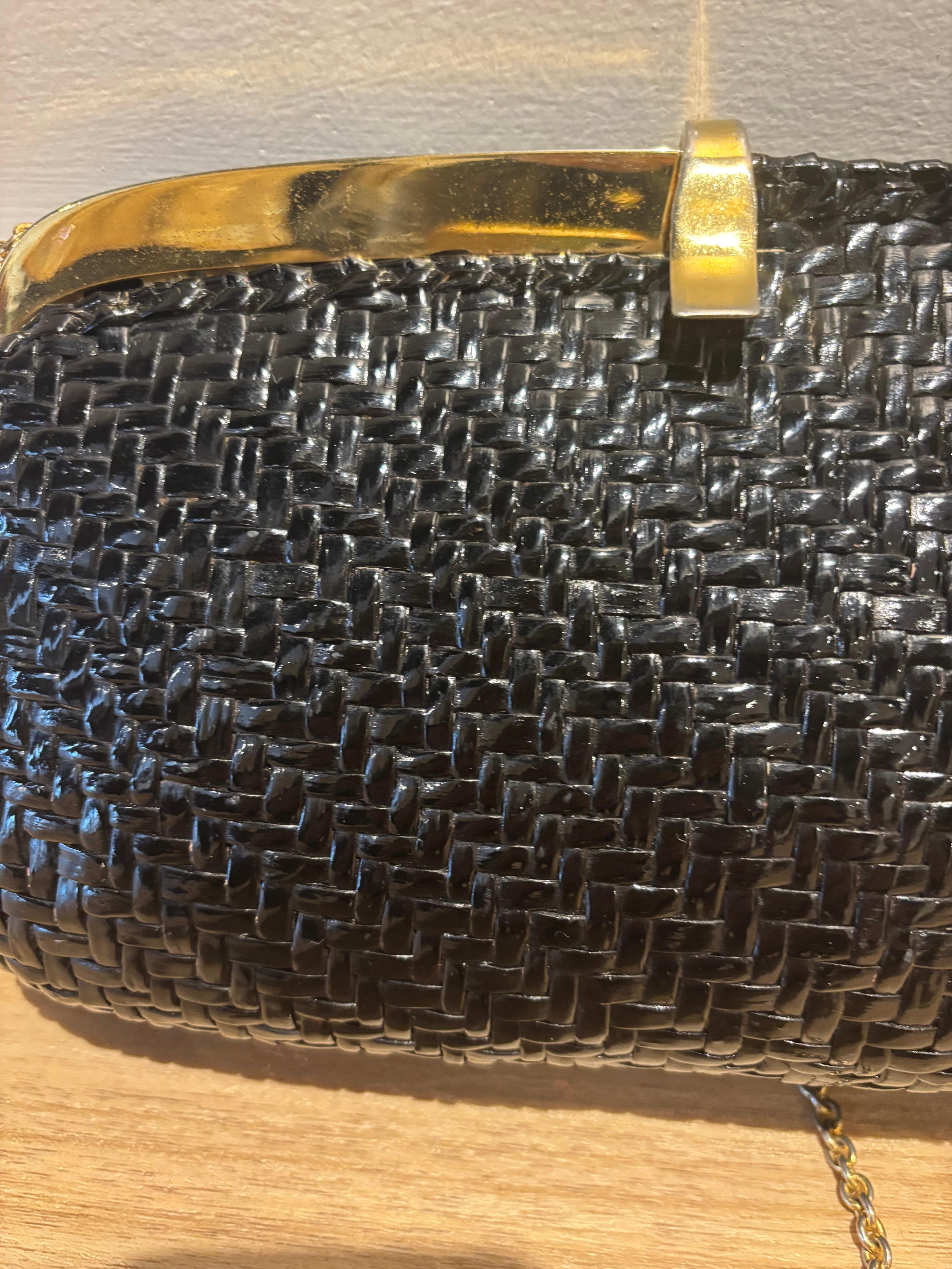 Borsa in vimini nera di Rodo degli anni '70 in vendita 5