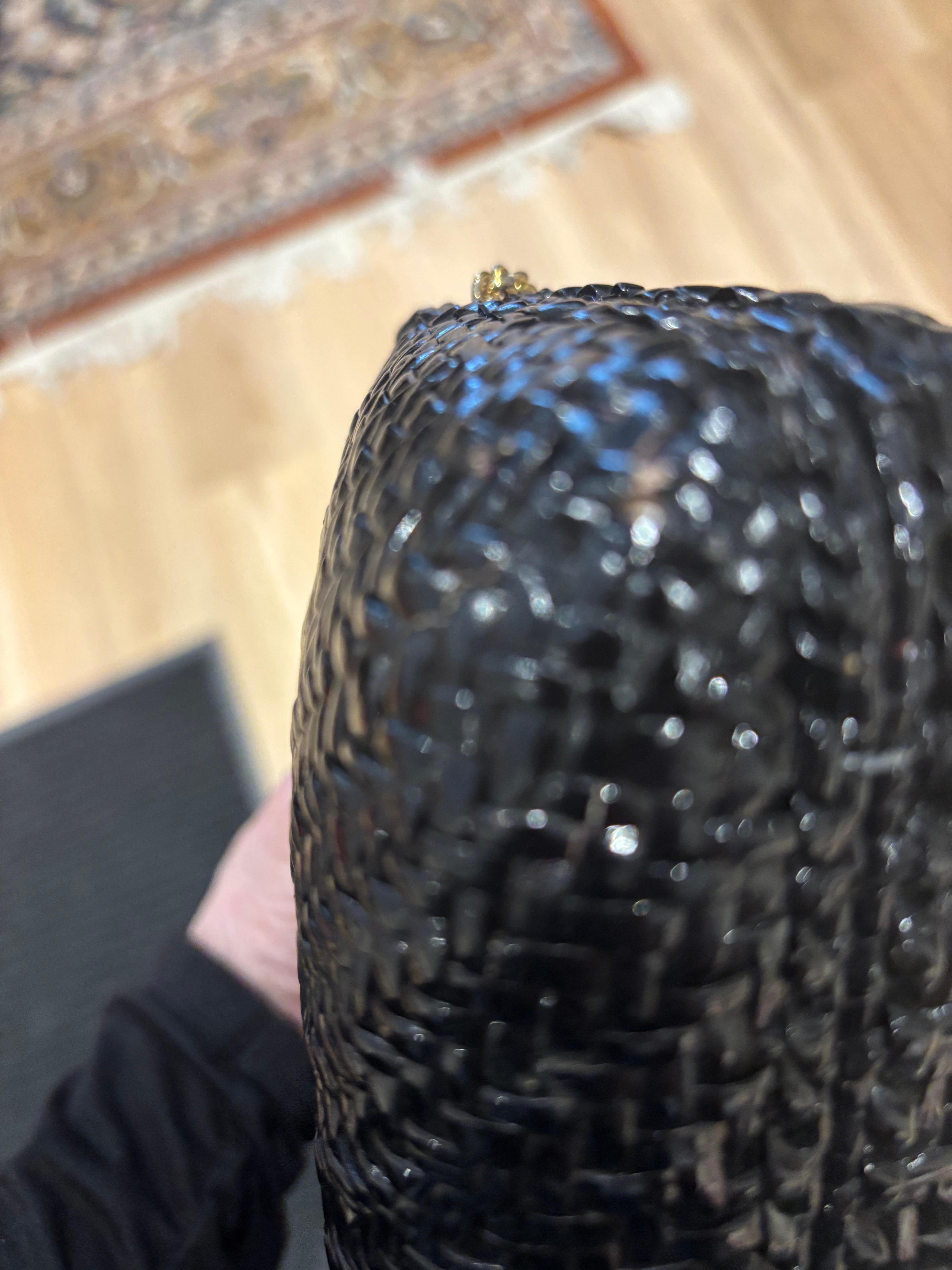 Donna Borsa in vimini nera di Rodo degli anni '70 in vendita