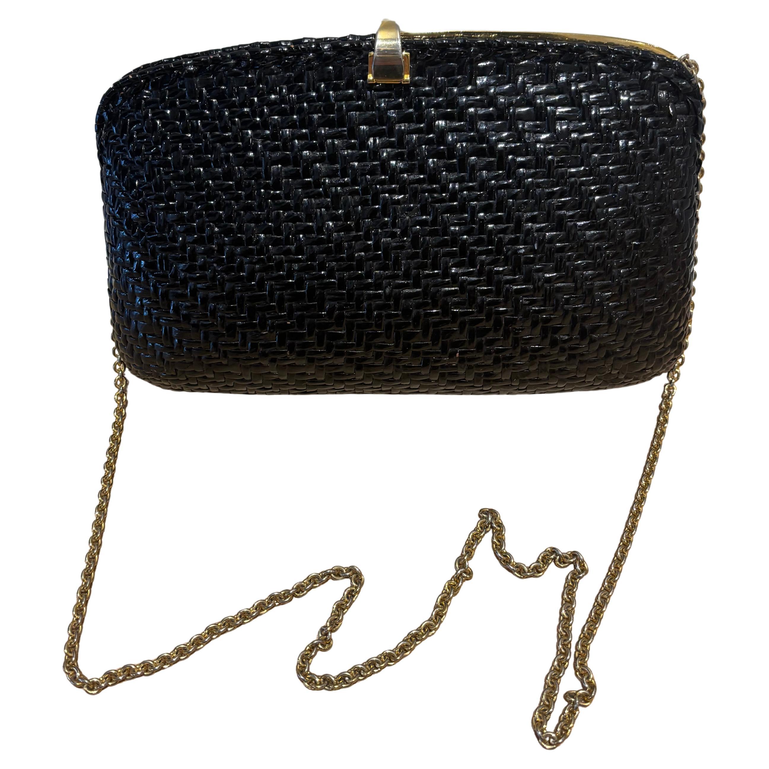 Borsa in vimini nera di Rodo degli anni 
70