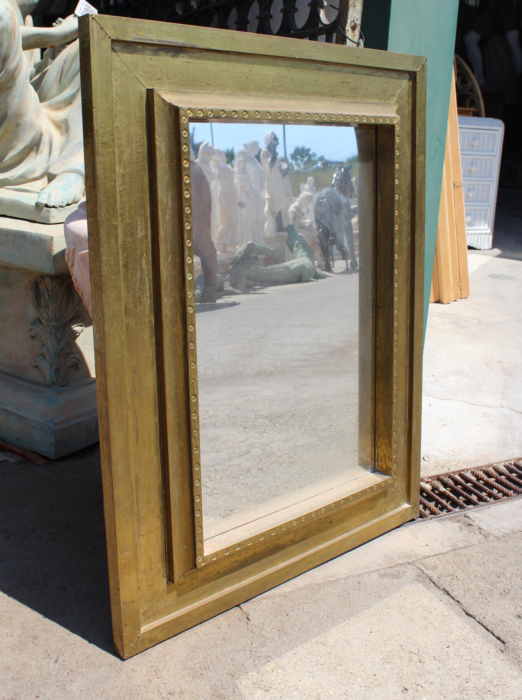 Spanish 1970s Rodolfo Dubarry Handcrafted Gilded Brass over Wooden Frame Mirror