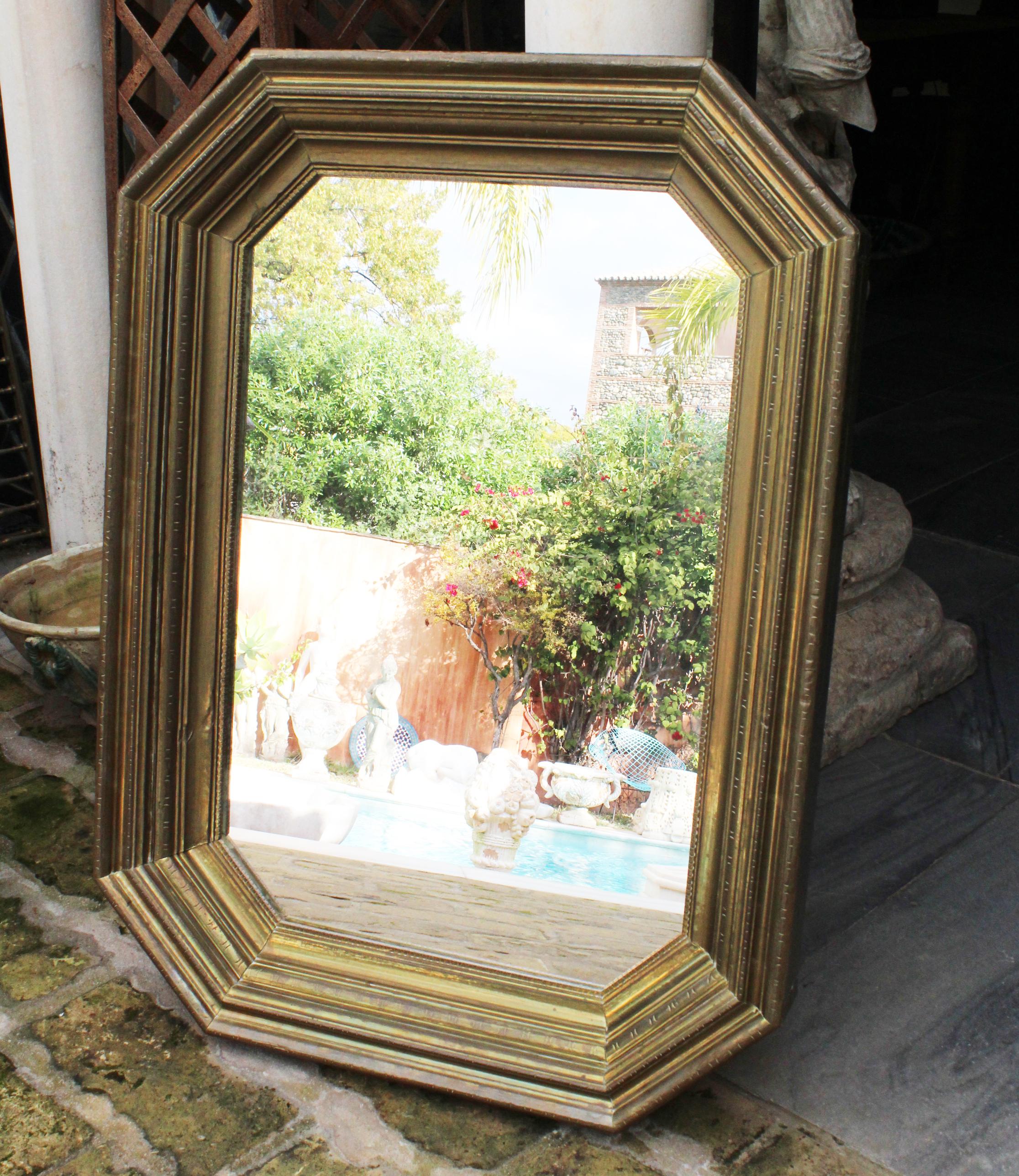 Spanish 1970s Rodolfo Dubarry Handcrafted Gilded Brass over Wooden Frame Mirror
