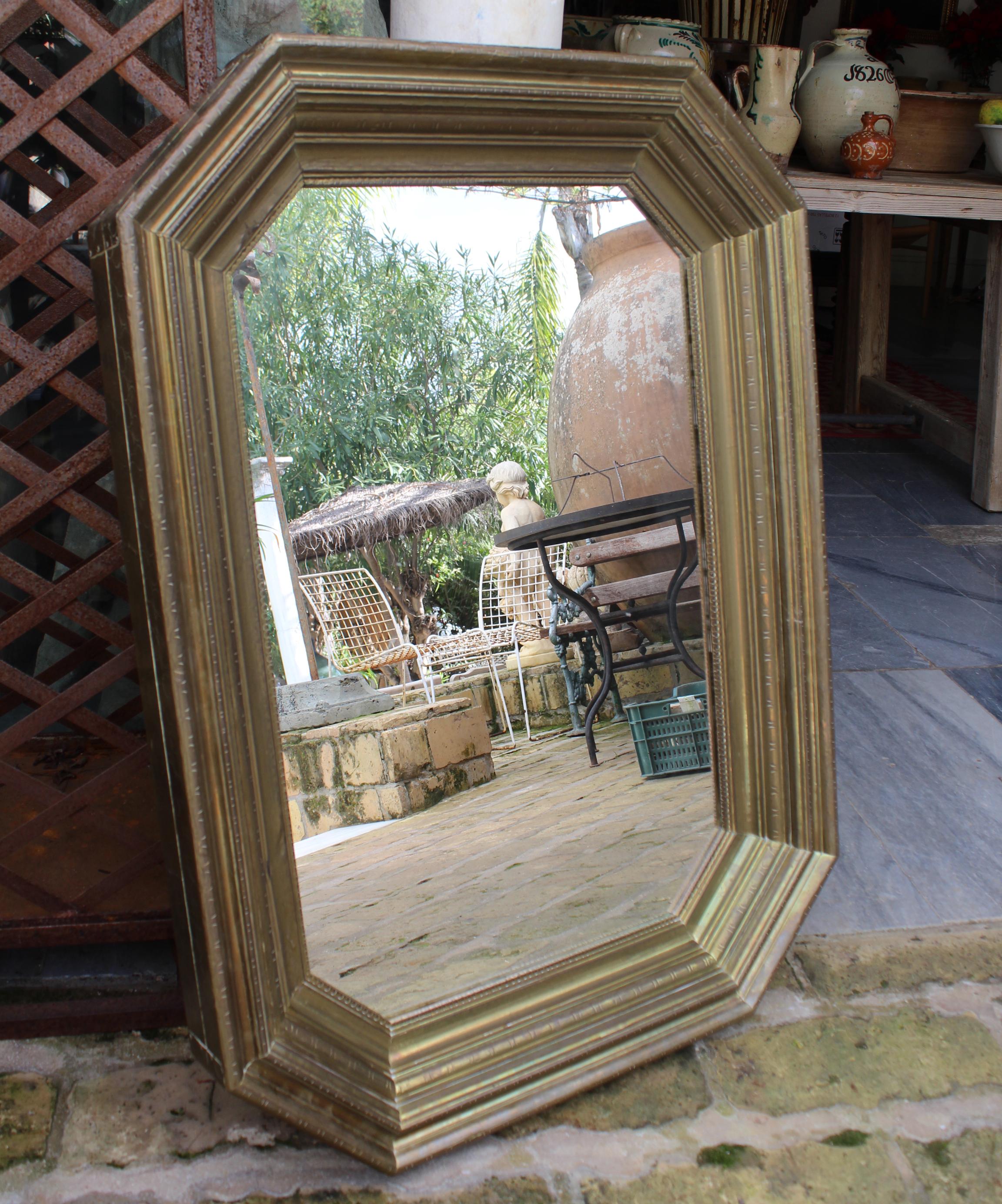 1970s Rodolfo Dubarry Handcrafted Gilded Brass over Wooden Frame Mirror In Good Condition In Marbella, ES