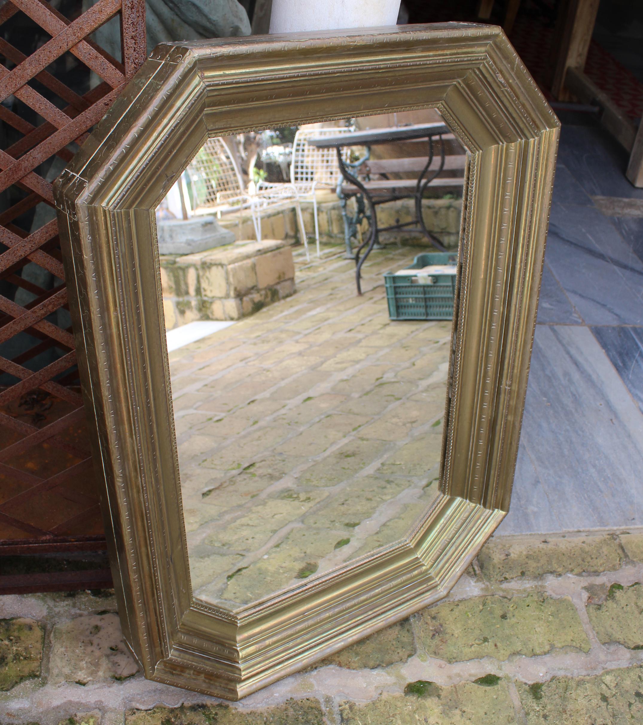 20th Century 1970s Rodolfo Dubarry Handcrafted Gilded Brass over Wooden Frame Mirror