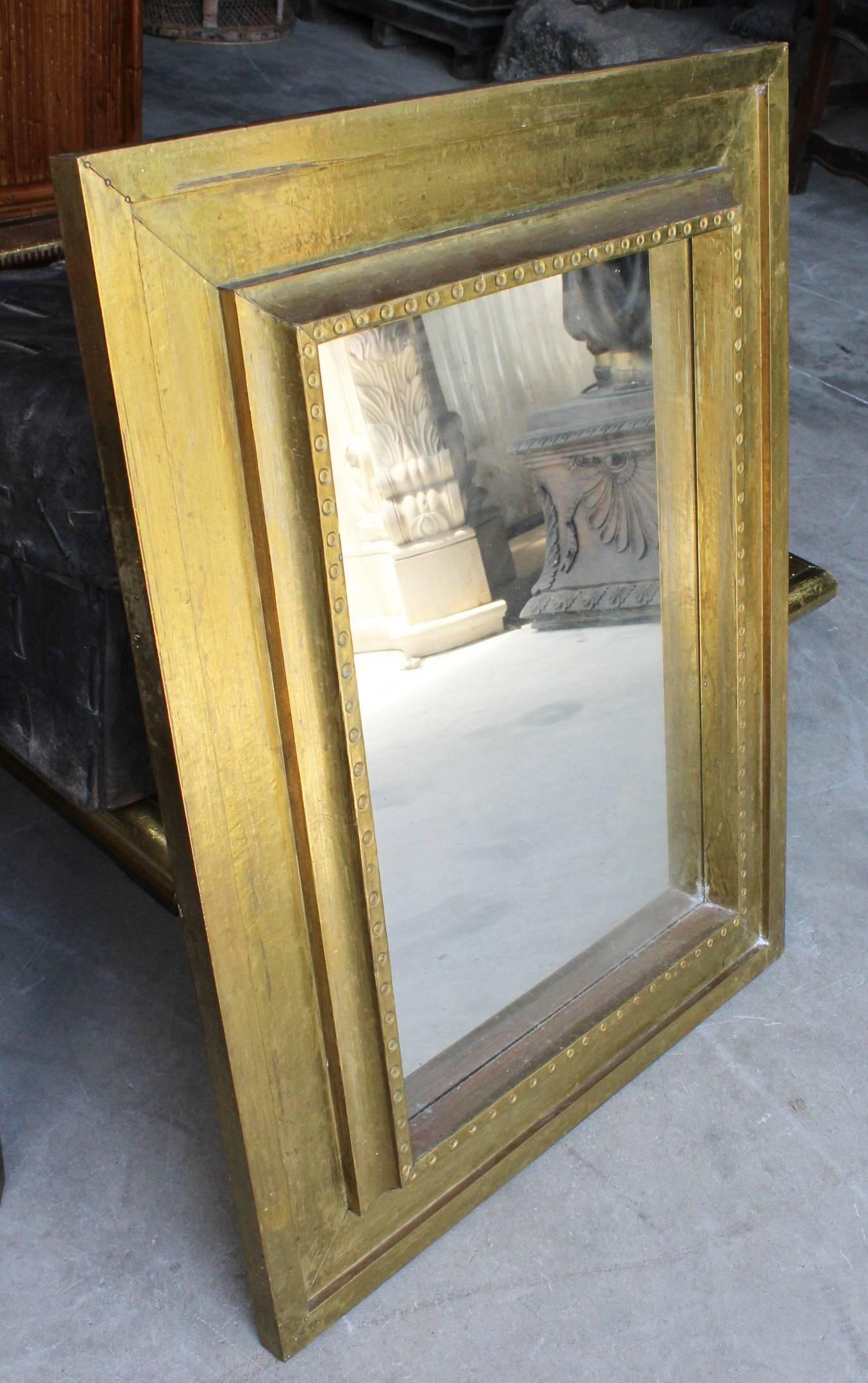 20th Century 1970s Rodolfo Dubarry Handcrafted Gilded Brass over Wooden Frame Mirror