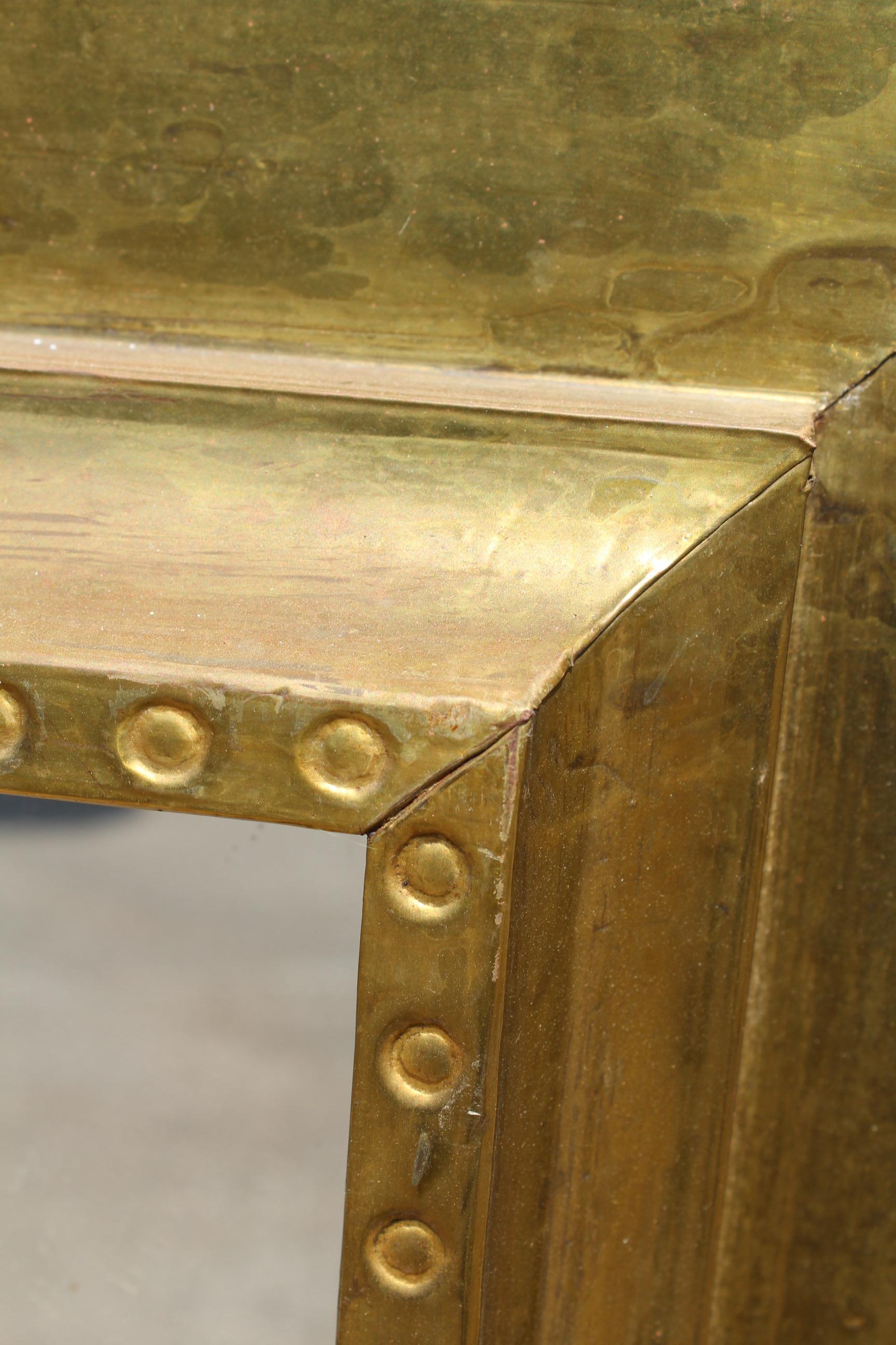 Bronze 1970s Rodolfo Dubarry Handcrafted Gilded Brass over Wooden Frame Mirror