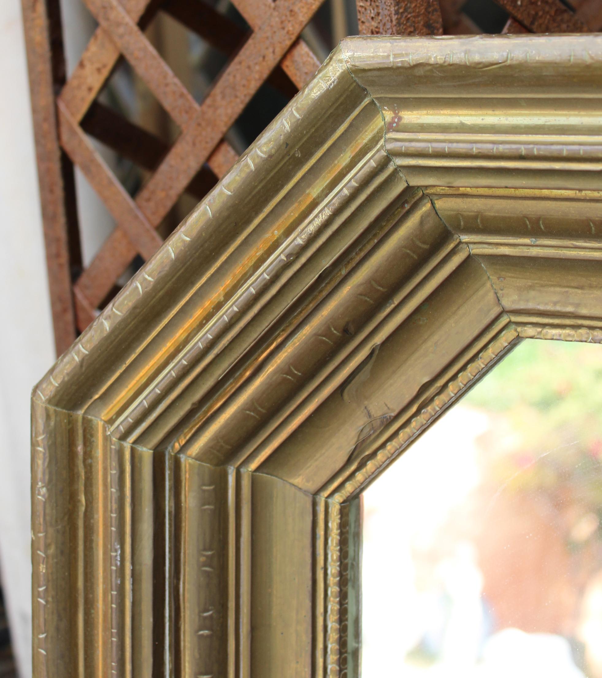 1970s Rodolfo Dubarry Handcrafted Gilded Brass over Wooden Frame Mirror 1
