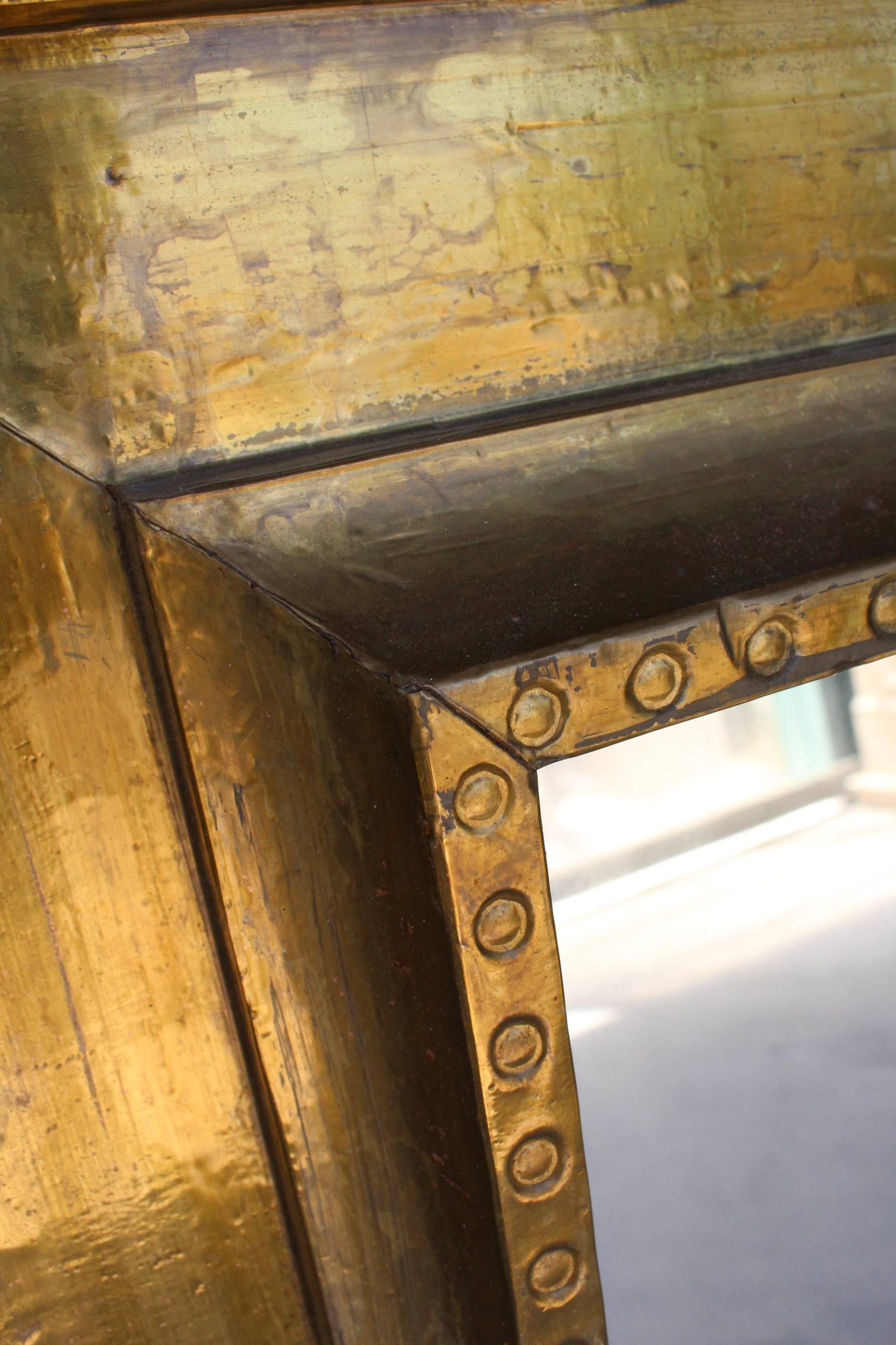 1970s Rodolfo Dubarry Handcrafted Gilded Brass over Wooden Frame Mirror 2