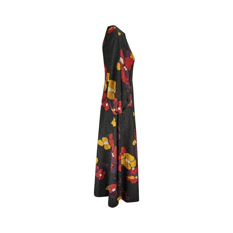 1970s Floral Lame Maxi Dress In Excellent Condition In London, GB