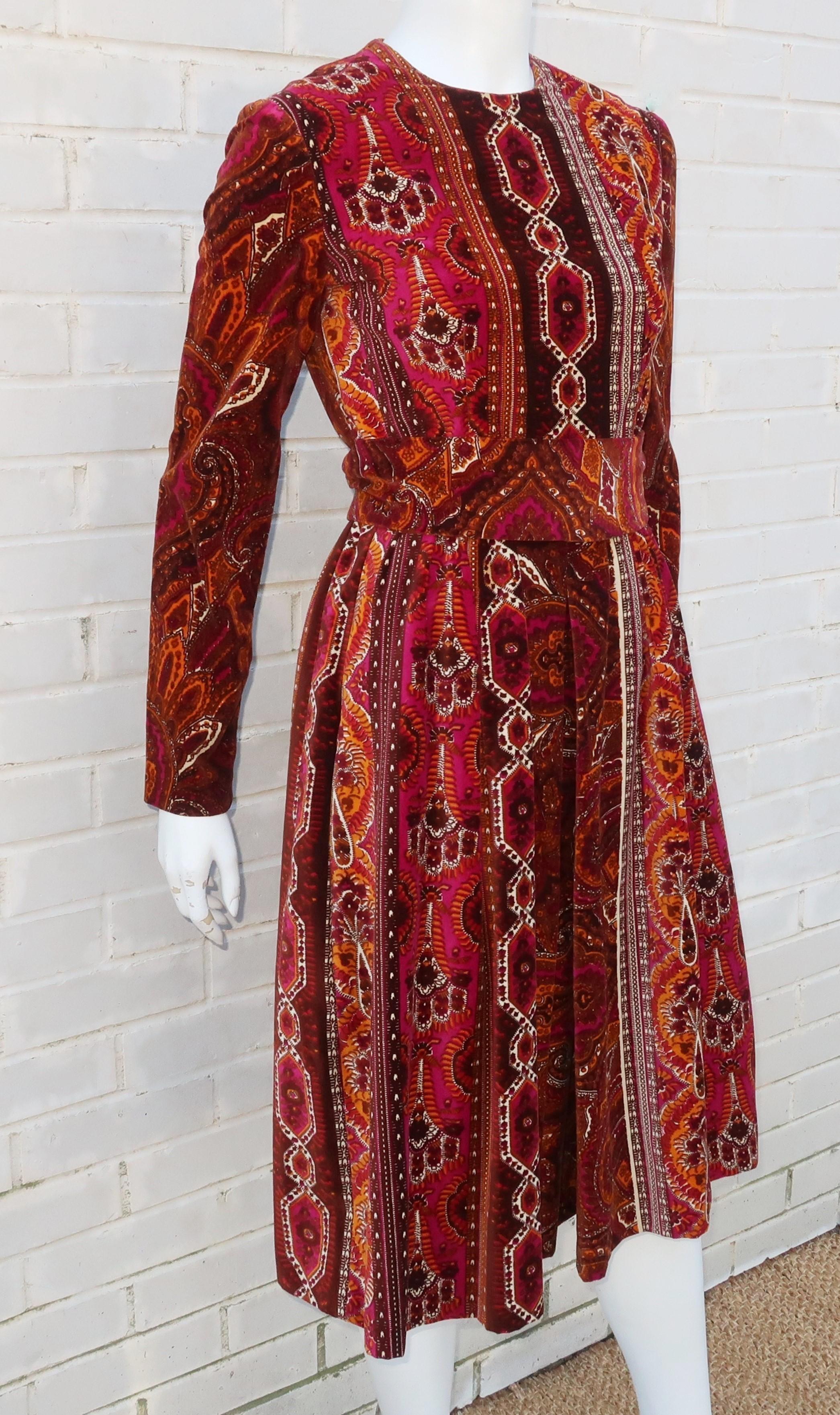 Women's 1970’s Rodrigues Pleated Velvet Dress With Sash