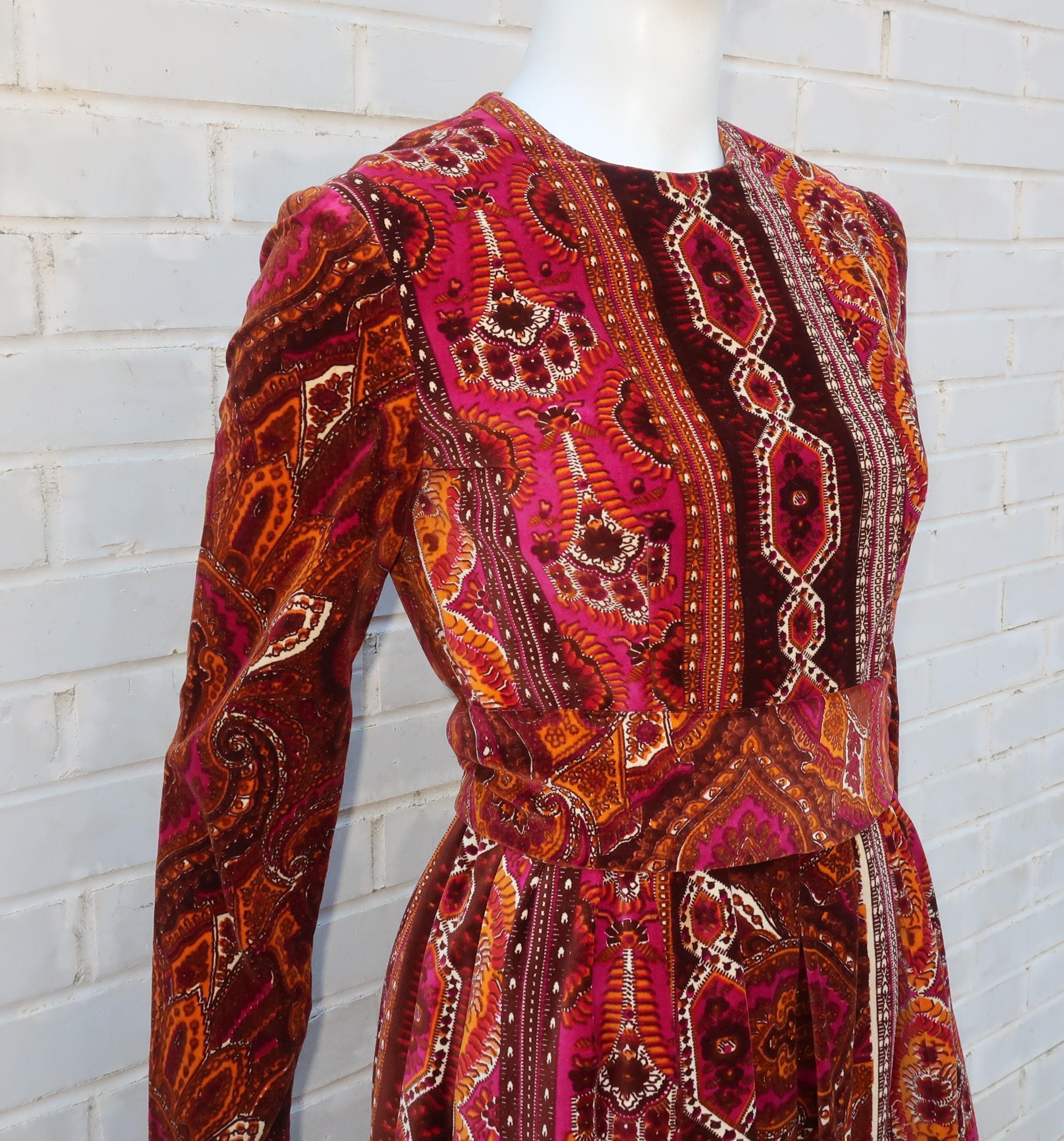 1970’s Rodrigues Pleated Velvet Dress With Sash 1