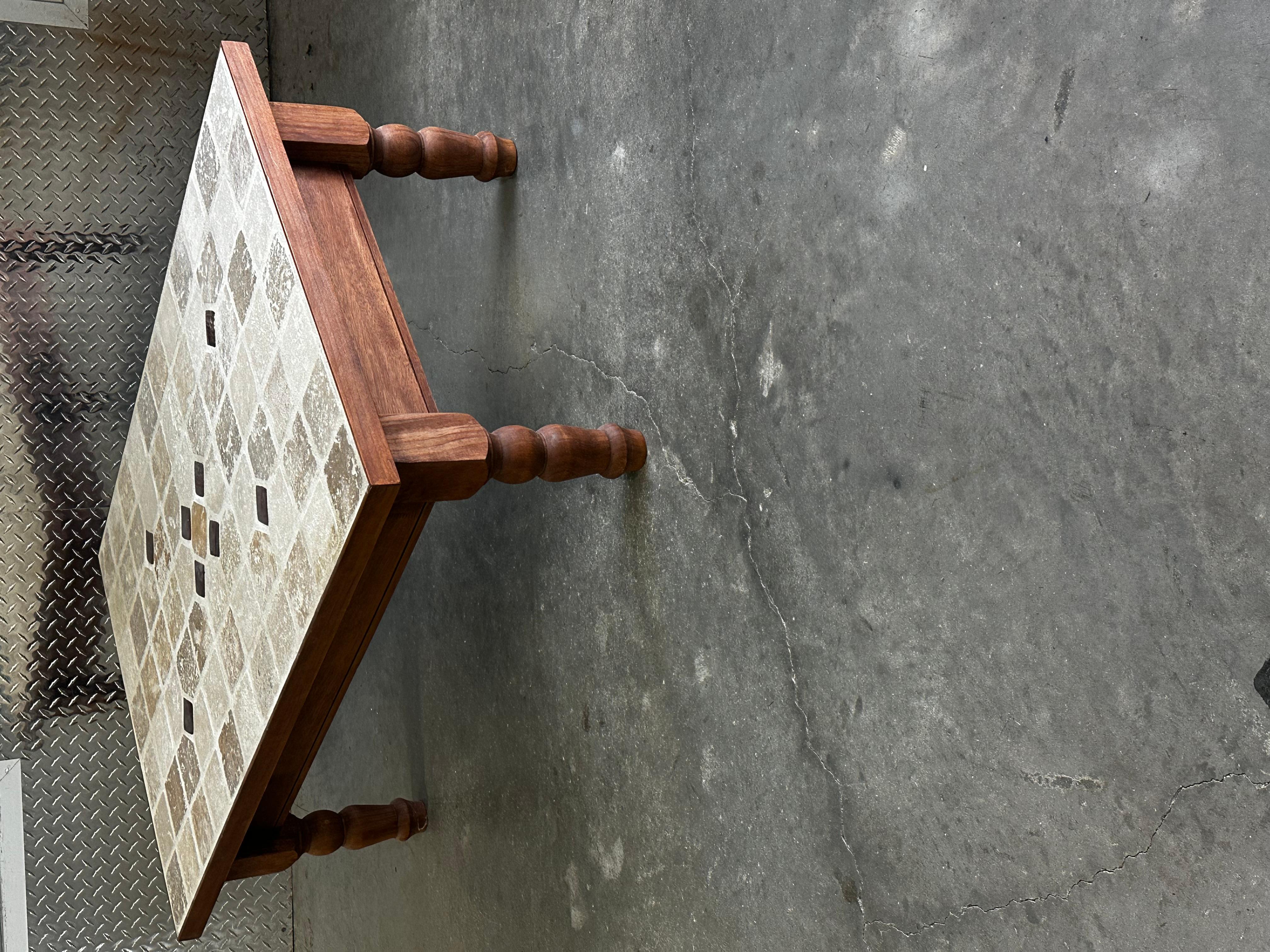 1970s Roger Capron Style Wood Ceramic Stone Tiles Coffee Table in vendita 4