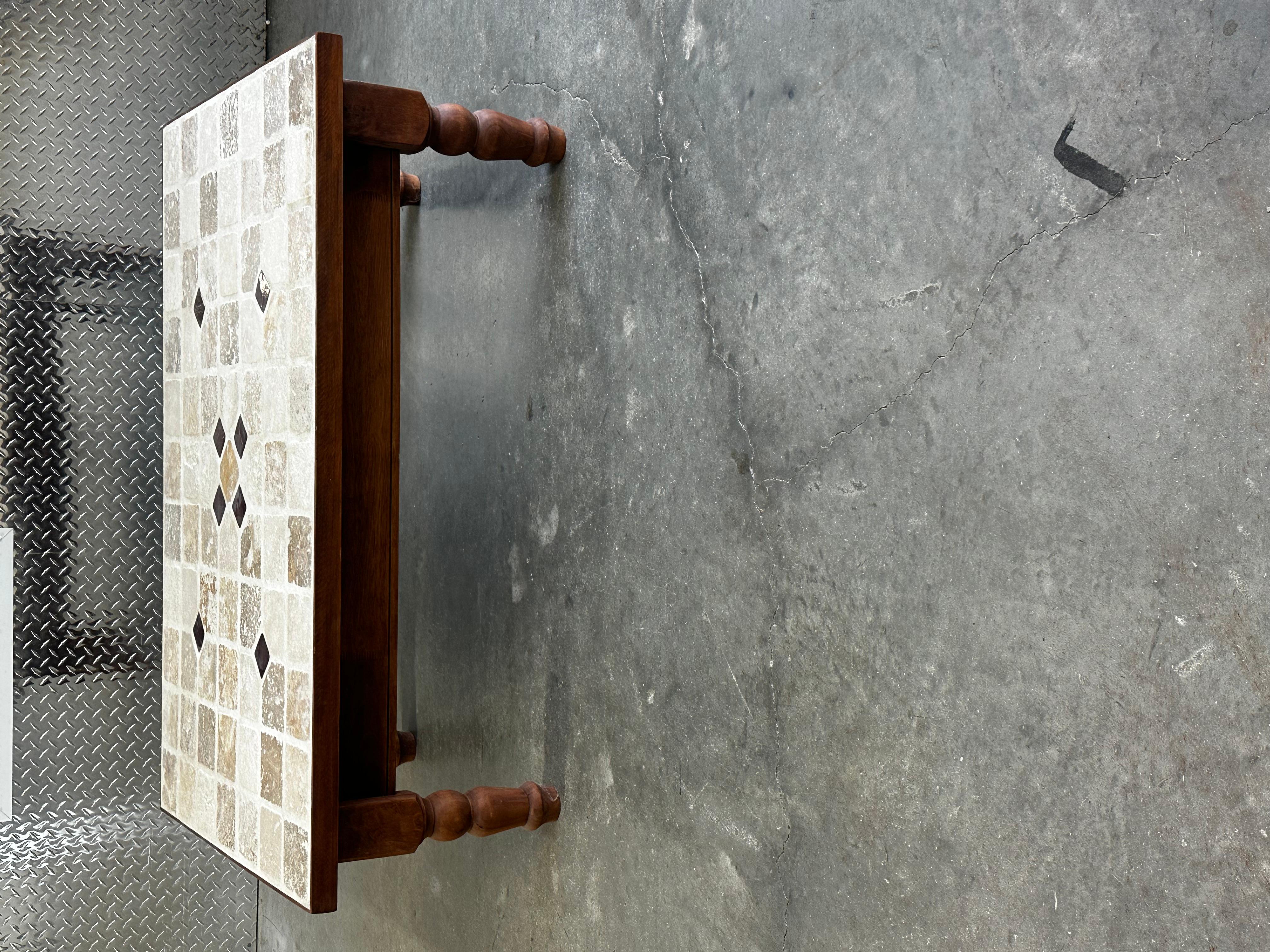 1970s Roger Capron Style Wood Ceramic Stone Tiles Coffee Table in vendita 5