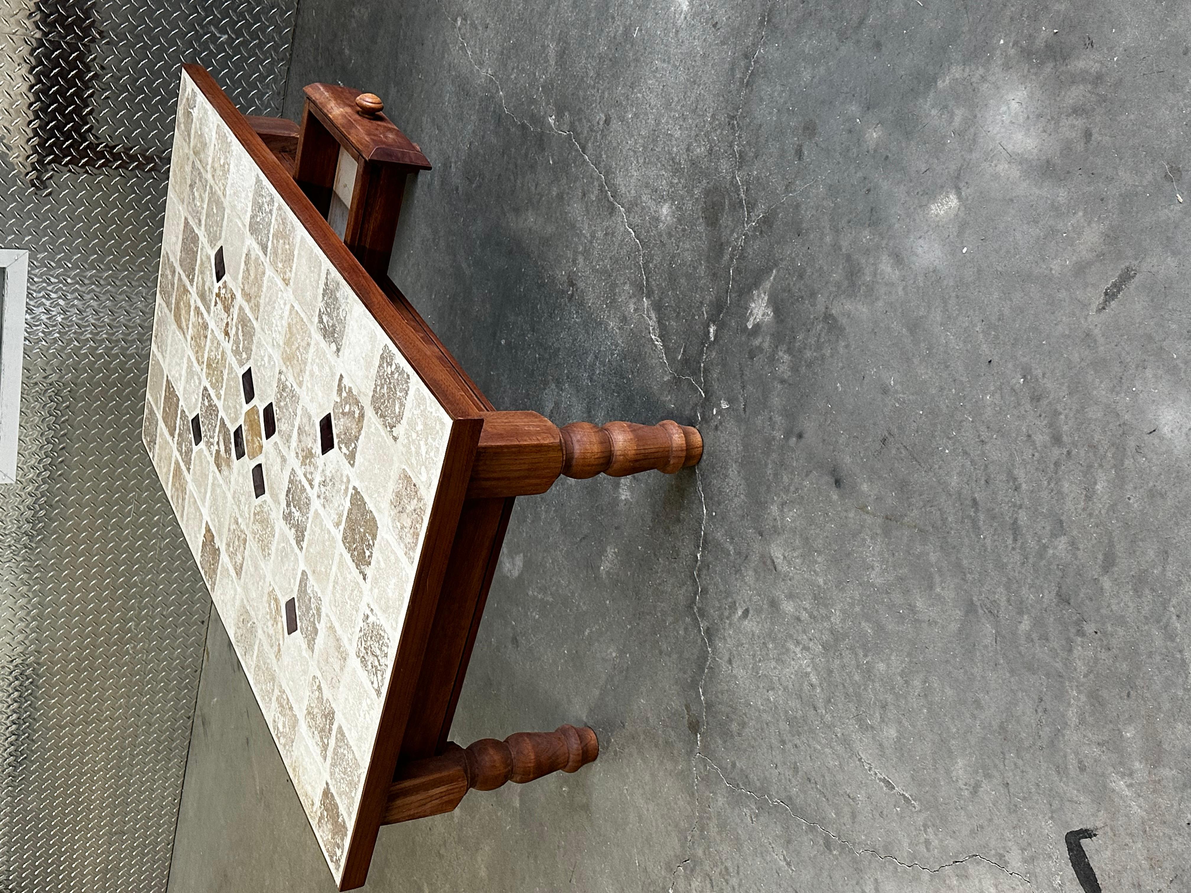 1970s Roger Capron Style Wood Ceramic Stone Tiles Coffee Table in vendita 6