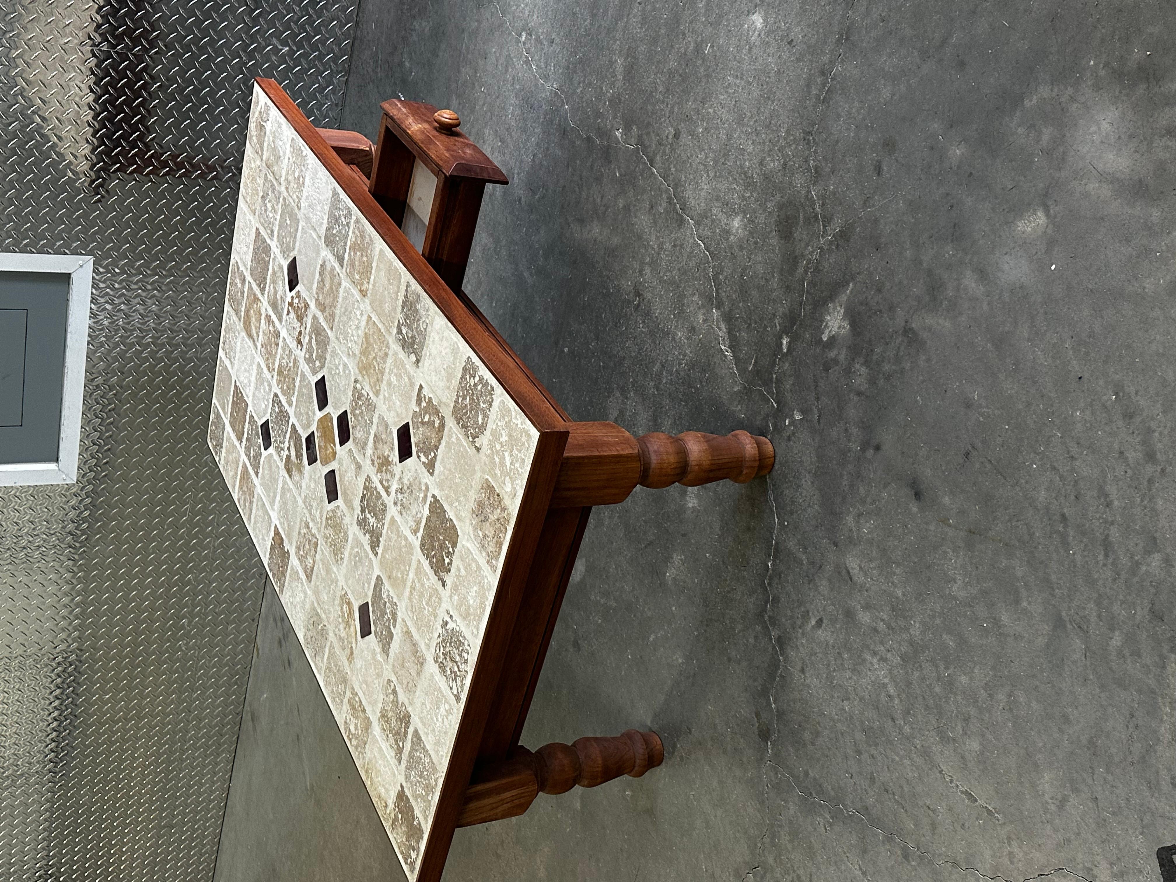 1970s Roger Capron Style Wood Ceramic Stone Tiles Coffee Table in vendita 7
