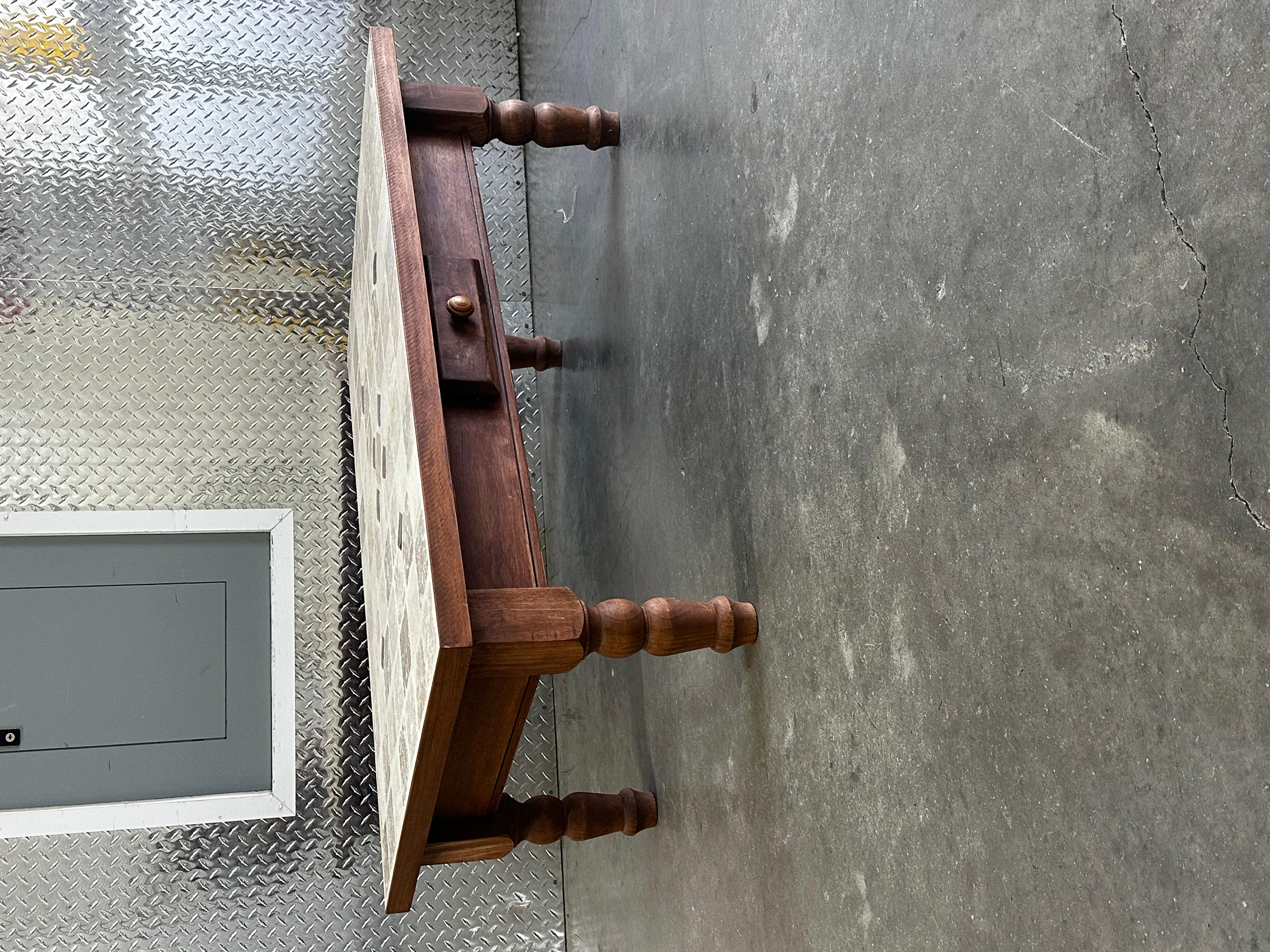 Fine XX secolo 1970s Roger Capron Style Wood Ceramic Stone Tiles Coffee Table in vendita