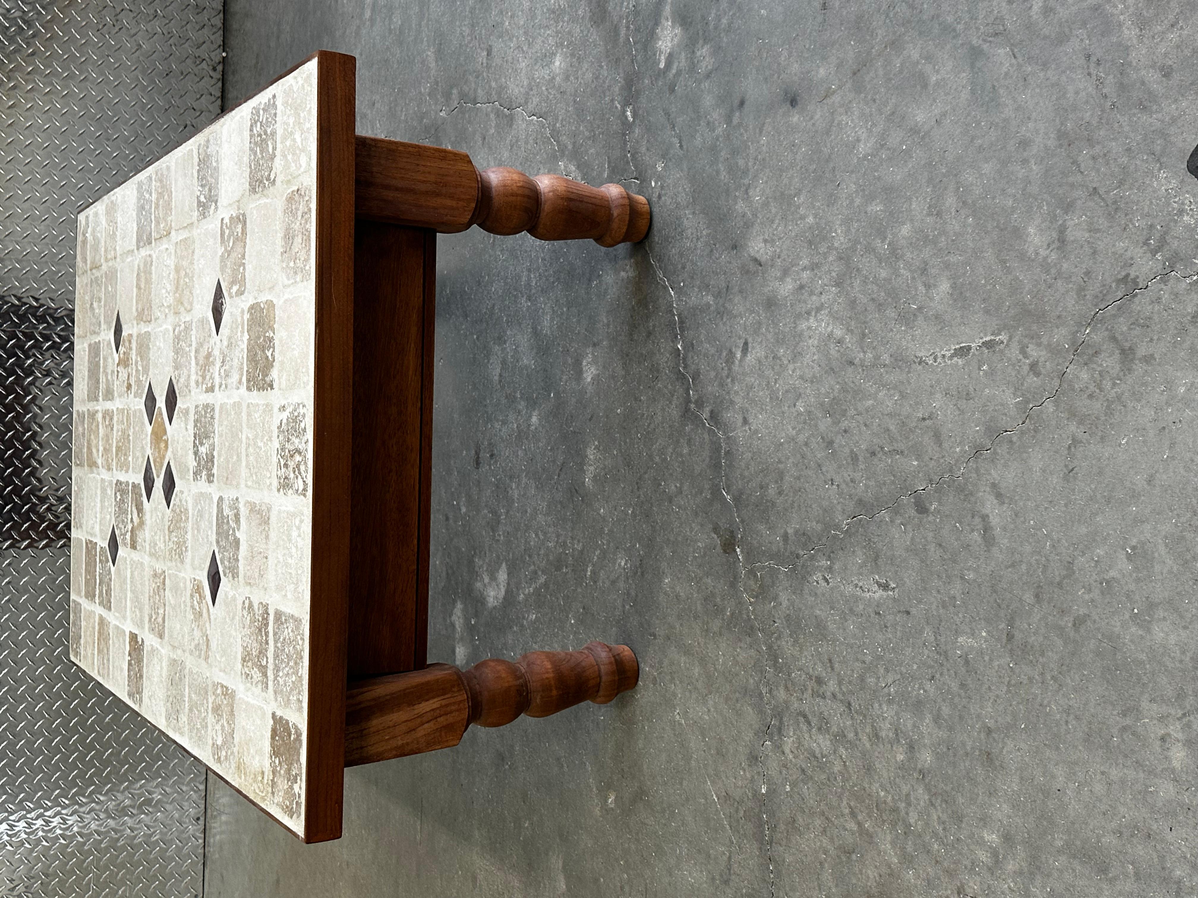 1970s Roger Capron Style Wood Ceramic Stone Tiles Coffee Table in vendita 2