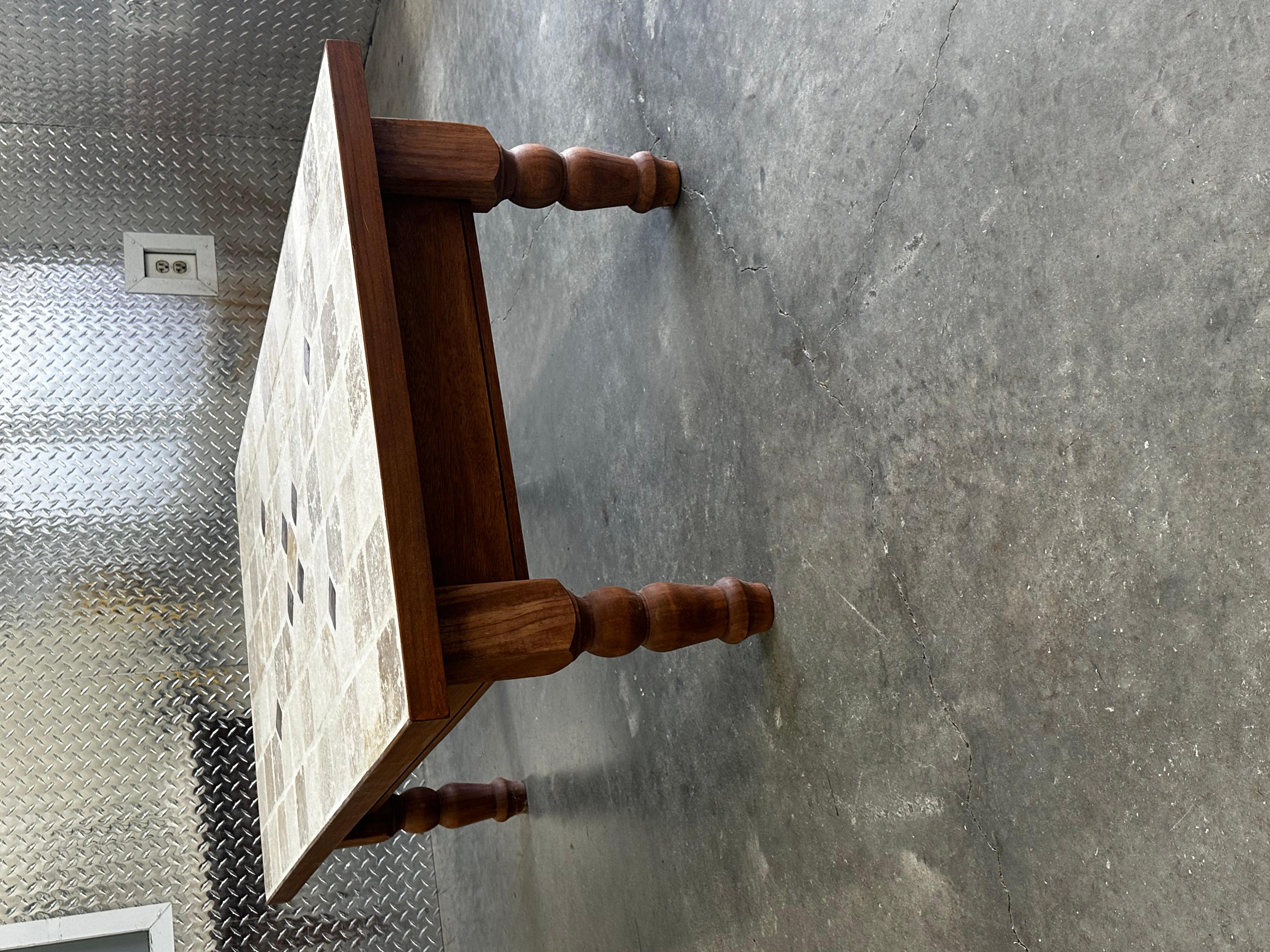 1970s Roger Capron Style Wood Ceramic Stone Tiles Coffee Table in vendita 3