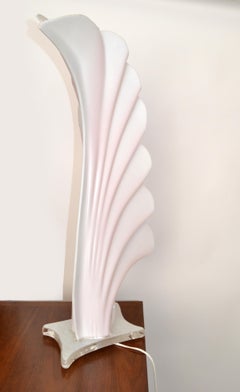 Lámpara de sobremesa acrílica de los años 70 Roger Rougier Blanca y rosa Moderna de mediados de siglo Canadá