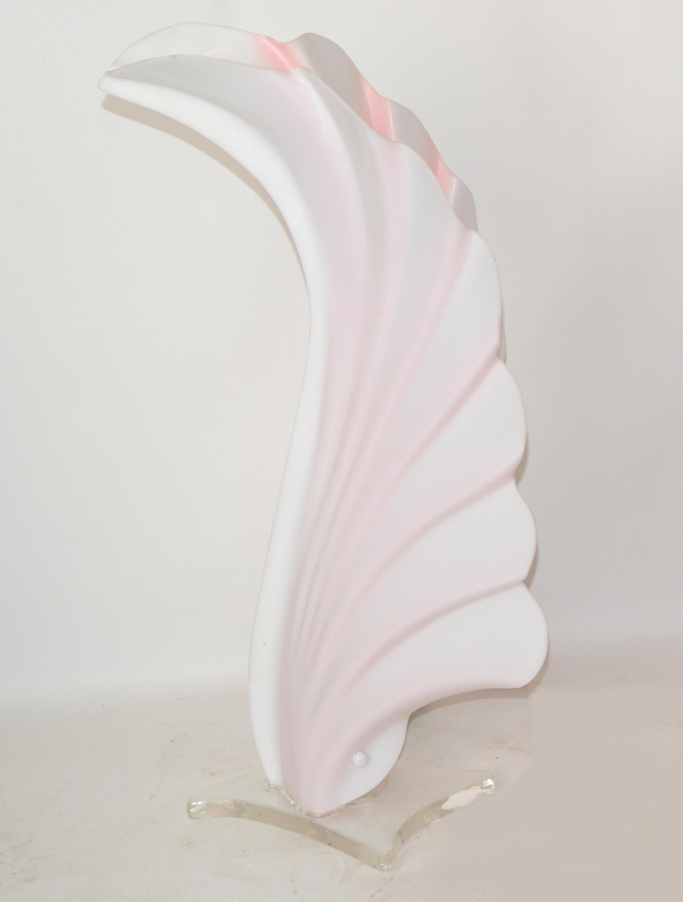 Hand-Crafted 1970s Roger Rougier Acrylic Table Lamp White & Pink Mid-Century Modern Canada For Sale
