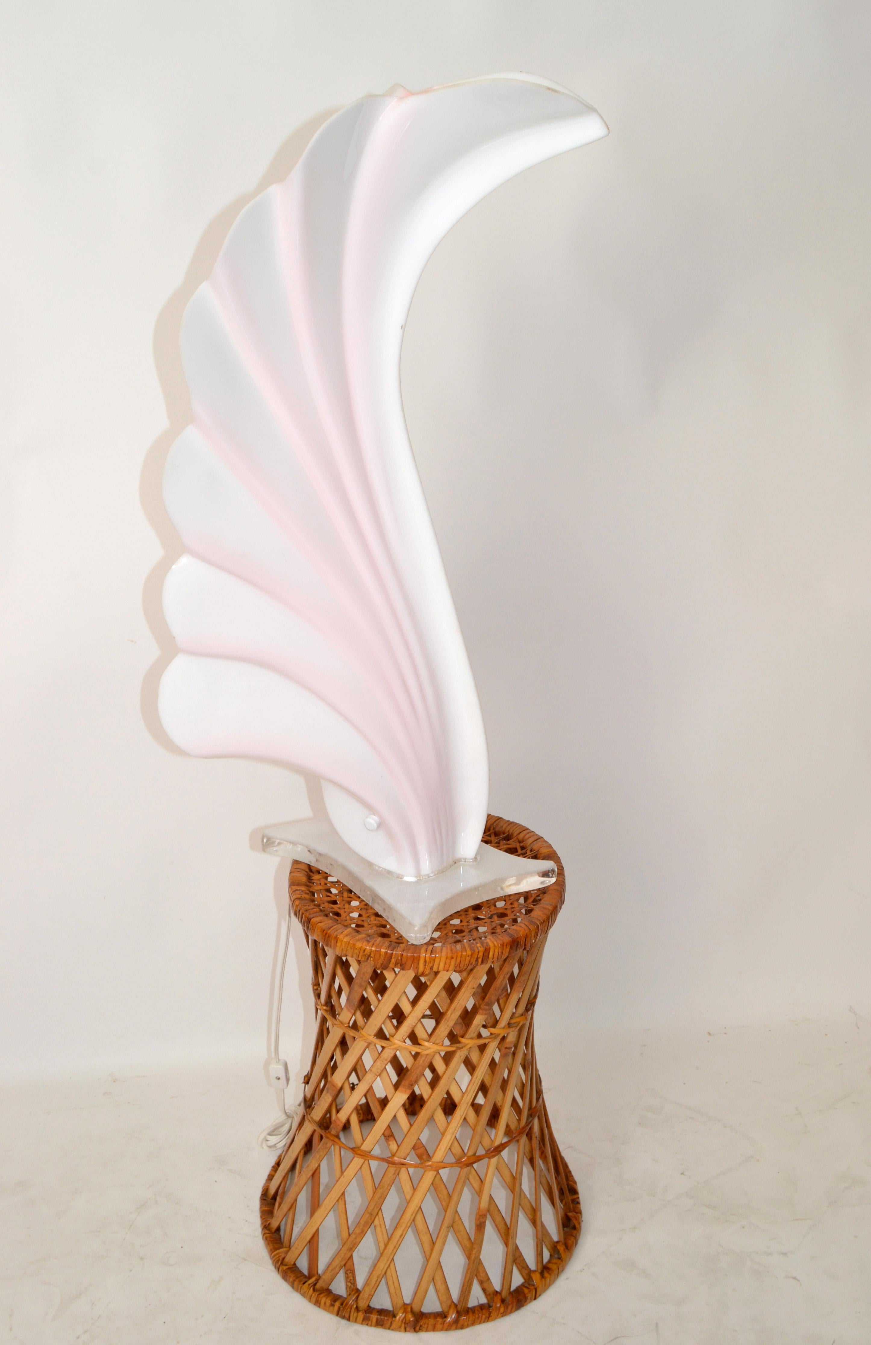 1970s Roger Rougier Acrylic Table Lamp White & Pink Mid-Century Modern Canada For Sale 1