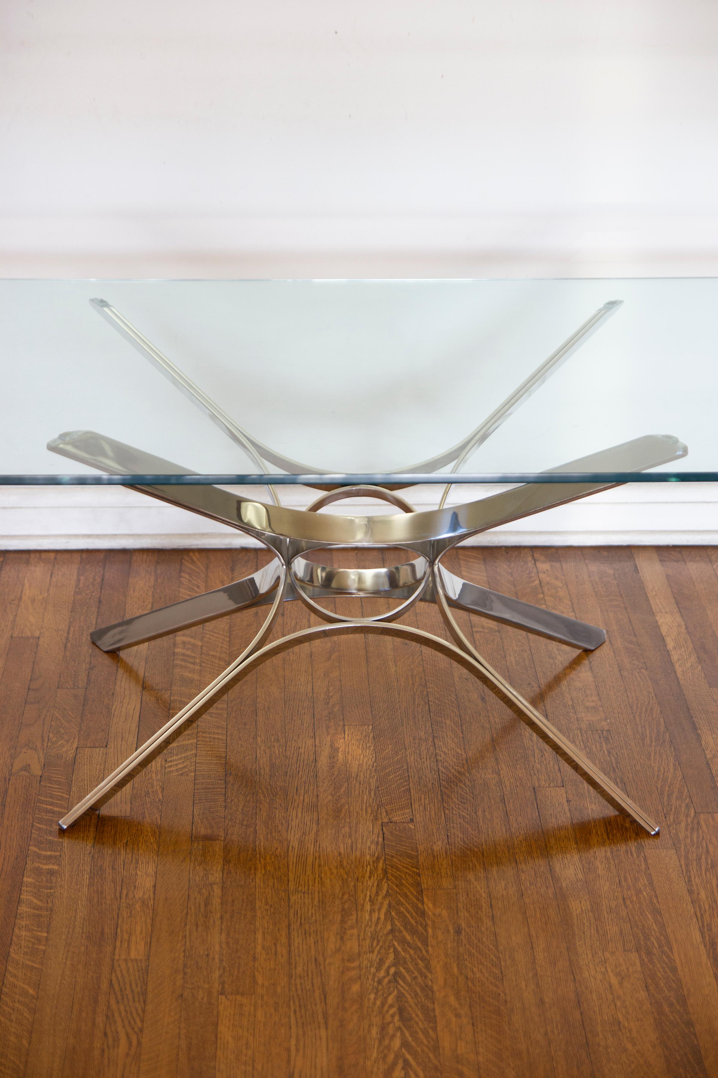 Brutalist 1970s Roger Sprunger for Dunbar Chrome and Glass Coffee Table For Sale