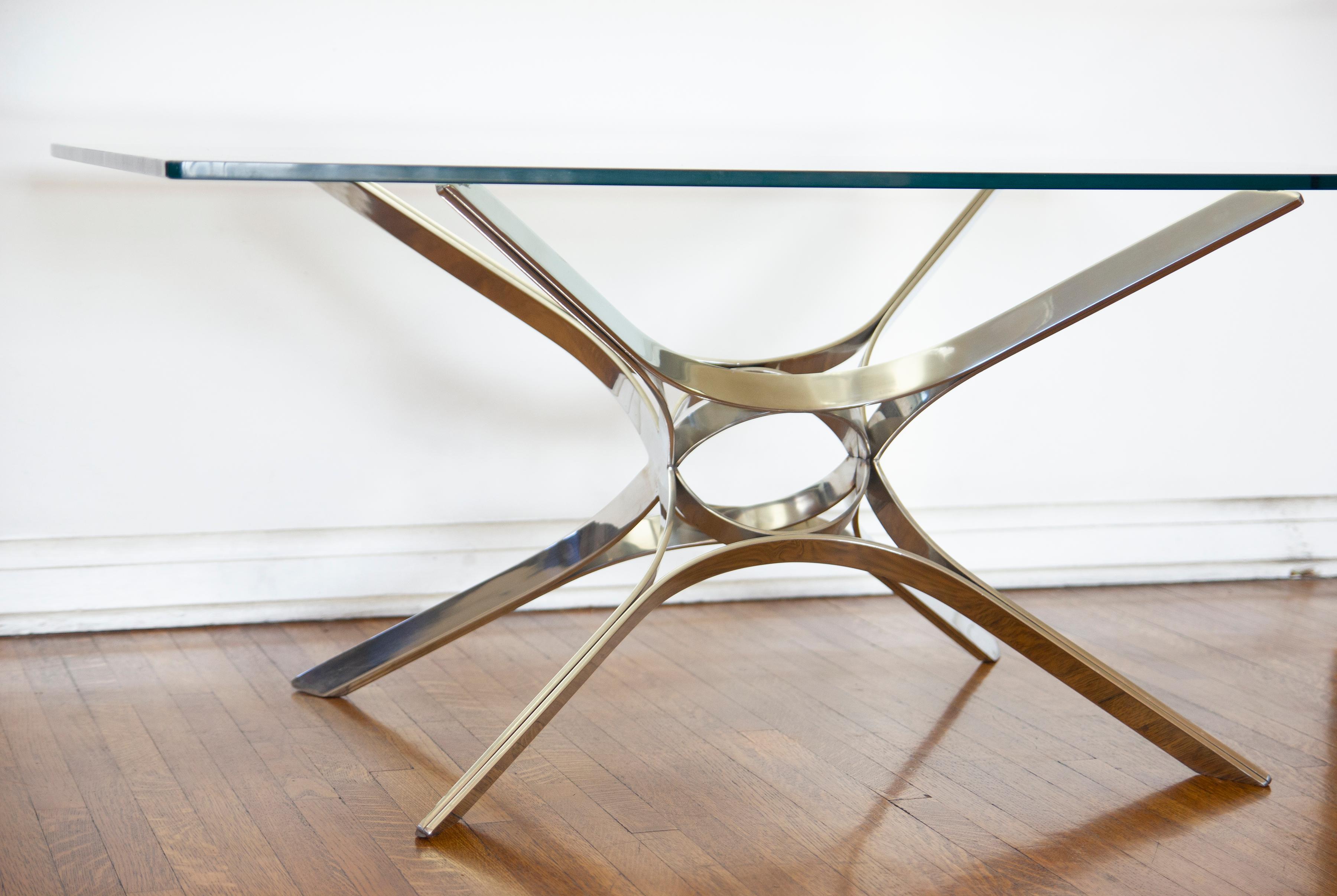 1970s Roger Sprunger for Dunbar Chrome and Glass Coffee Table In Excellent Condition For Sale In Los Angeles, CA