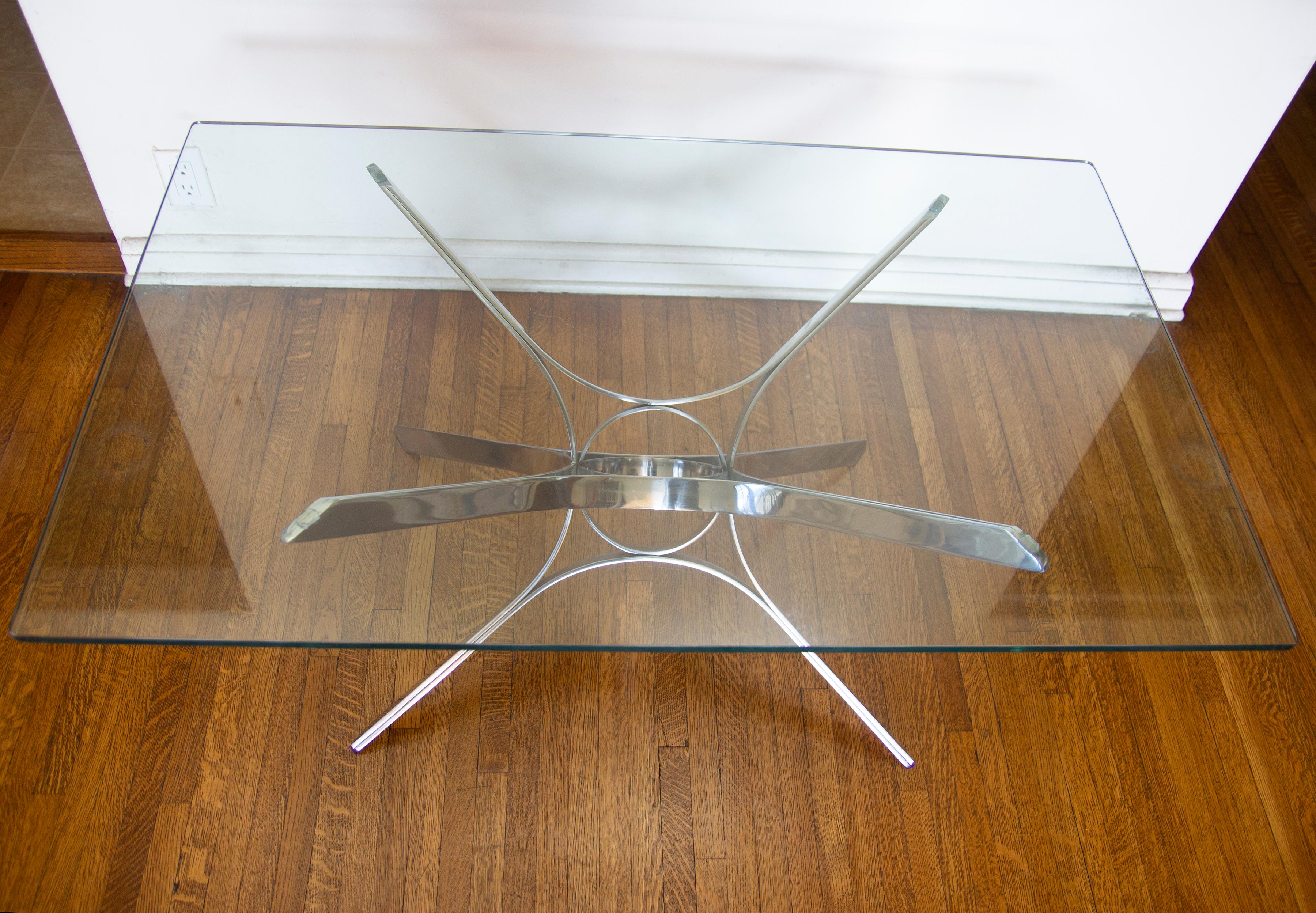 1970s Roger Sprunger for Dunbar Chrome and Glass Coffee Table For Sale 1