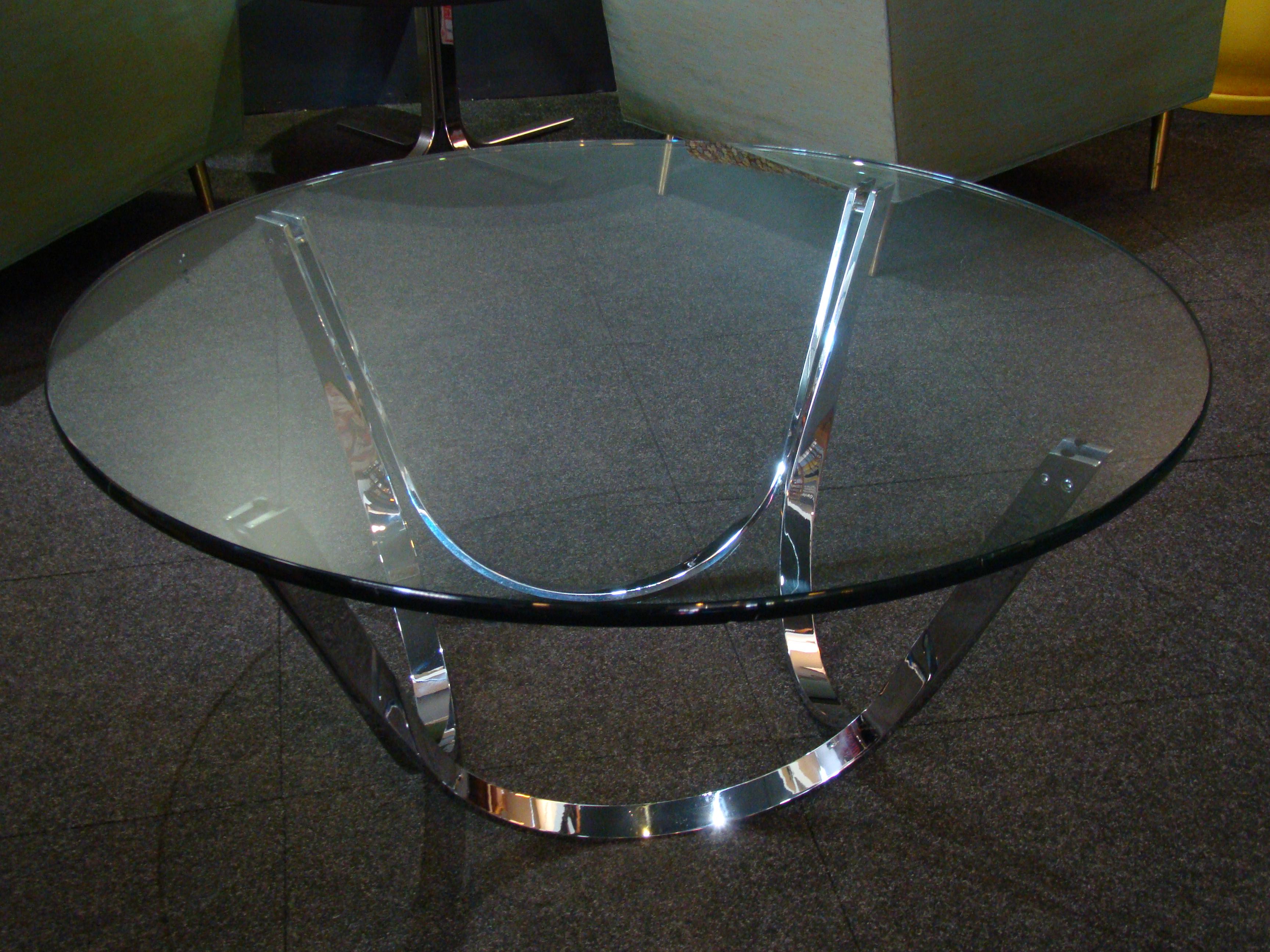 1970s chrome and glass cocktail table designed by Roger Sprunger for Dunbar Furniture Co.
42