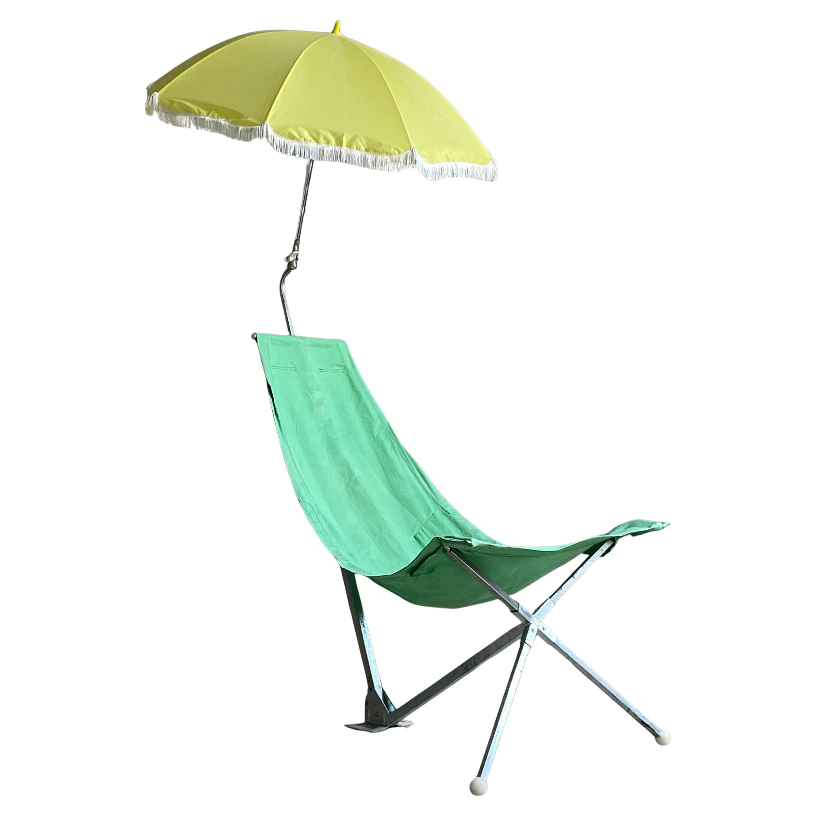 Chaise pliante Rohr Mini Camp 1970 avec parasol - Vintage Outdoor Design