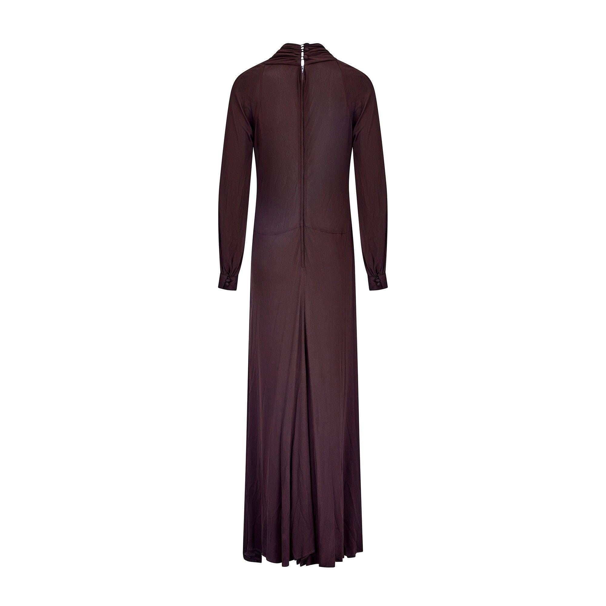 Noir 1970s Roland Klein Brown Silk Jersey Maxi Dress en vente