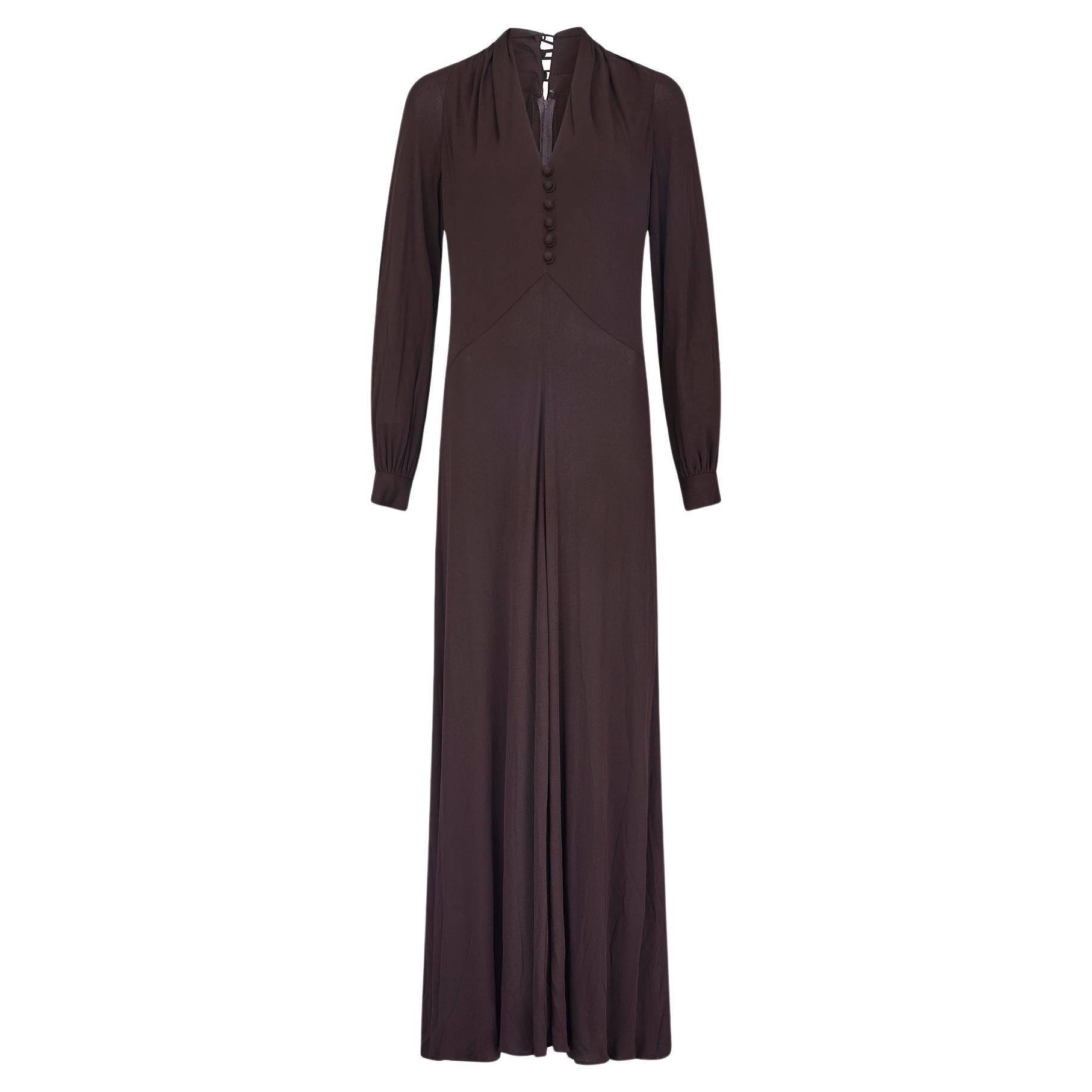 1970s Roland Klein Brown Silk Jersey Maxi Dress