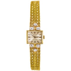 Vintage 1970s Rolex 18 Karat Yellow Gold Diamond Set Foliate Leaf Design Bracelet Watch
