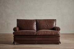 1970s Roll Arm Belgian Leather Sofa