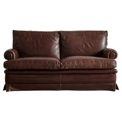 1970s Roll Arm Belgian Leather Sofa 