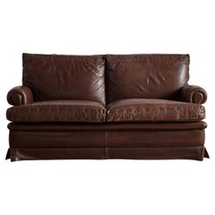 1970s Roll Arm Belgian Leather Sofa