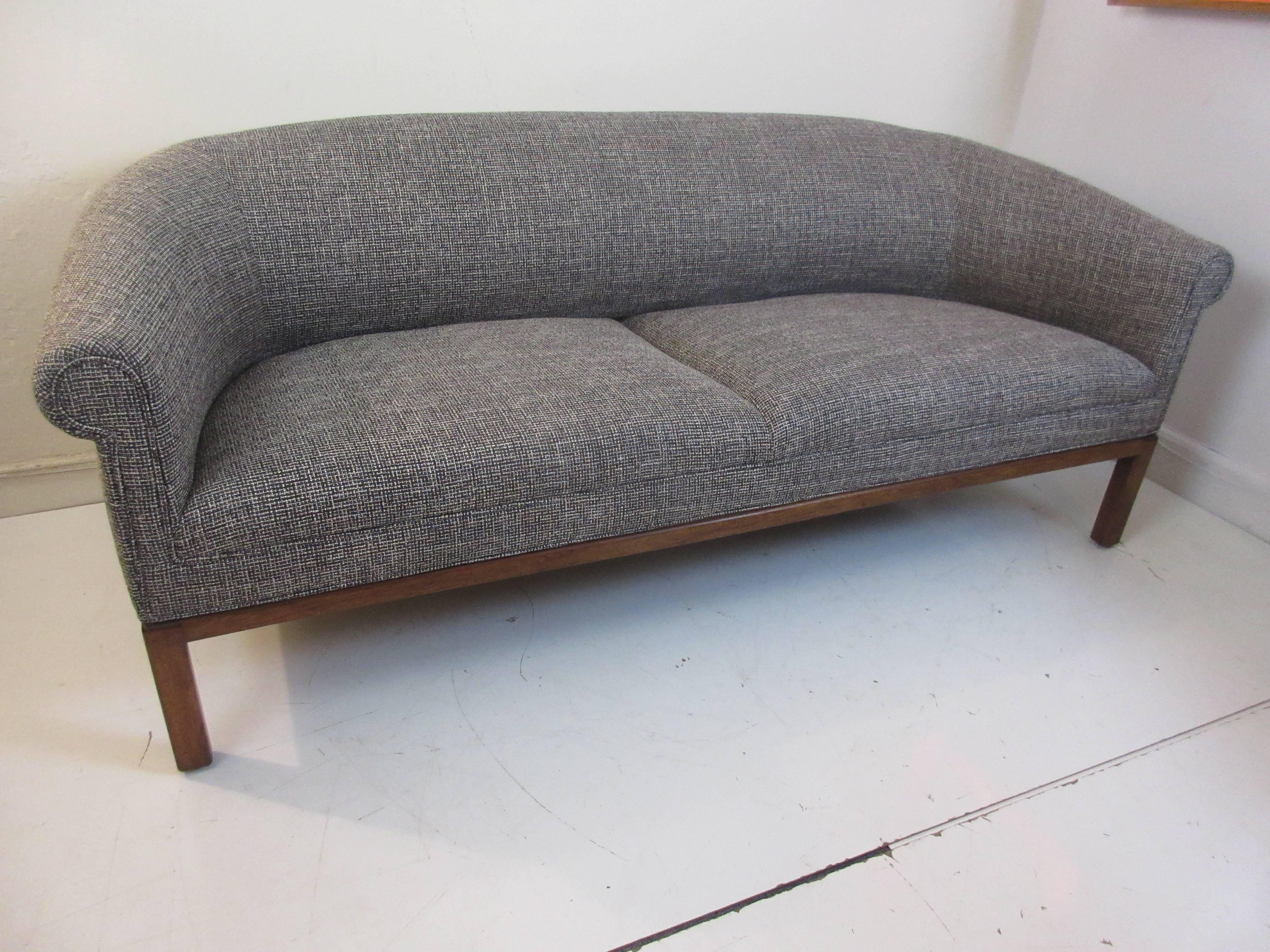 American 1970s Rolled Arm Sofa with Walnut Base