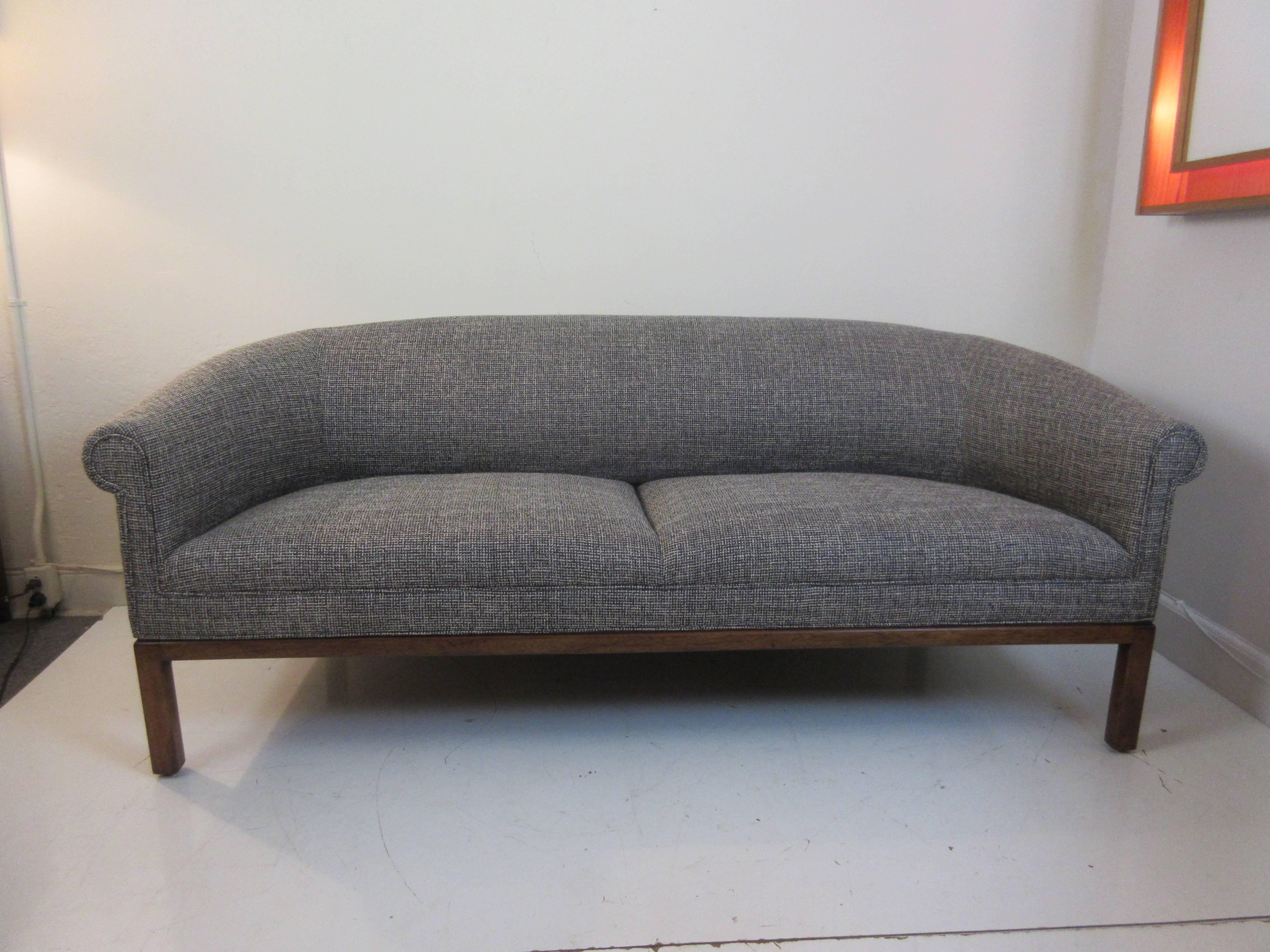 1970s Rolled Arm Sofa with Walnut Base In Excellent Condition In Philadelphia, PA