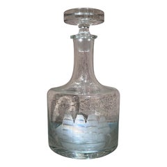 1970er Rumänien Geätztes Glas Dekanter Clipper Segelboot