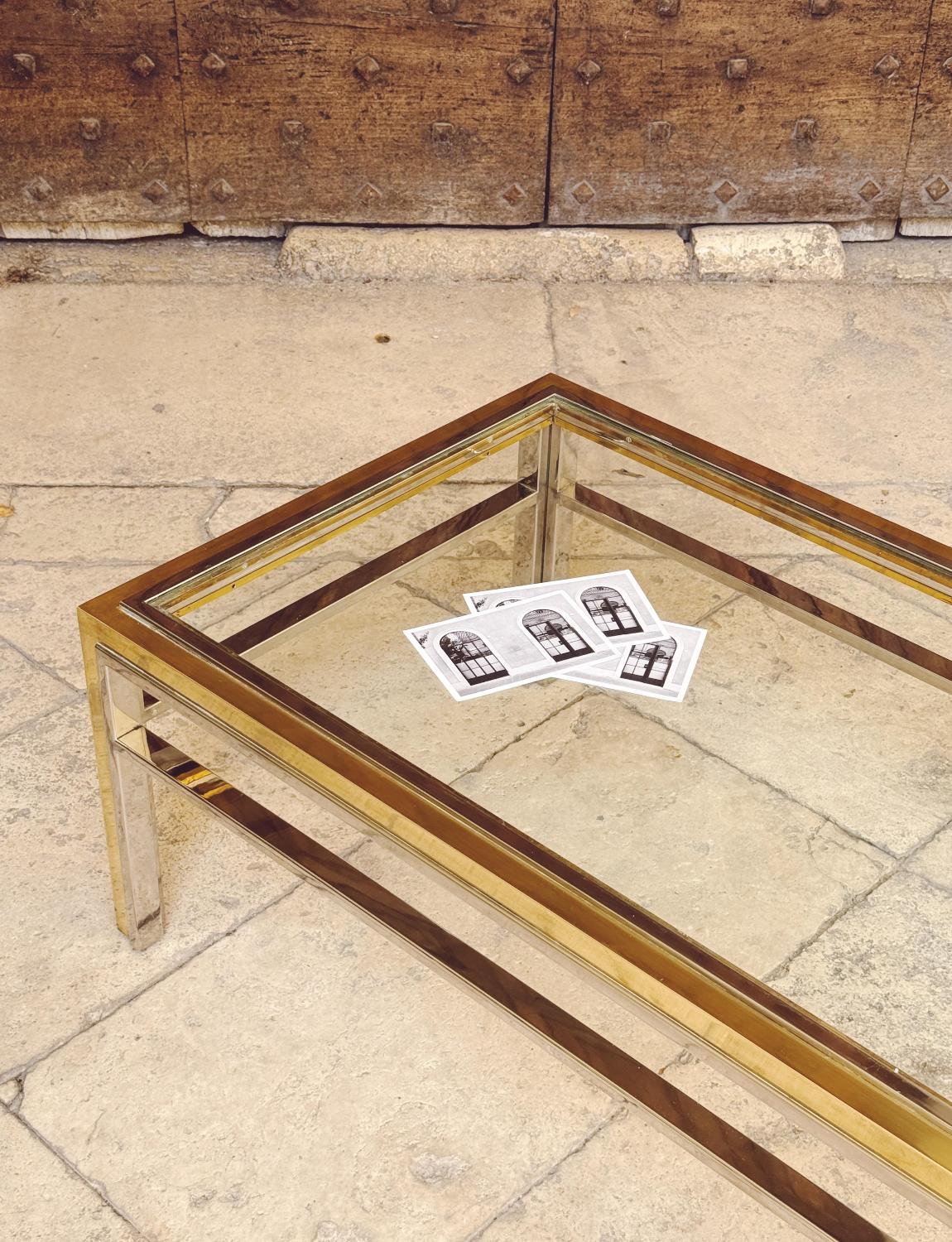 Fin du 20e siècle 1970 Romeo Rega Table à café en laiton et chrome en vente