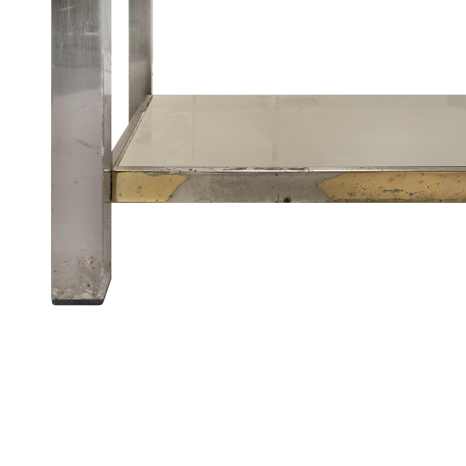 French 1970s Romeo Rega Brass and Chrome Two-Tier Console For Sale