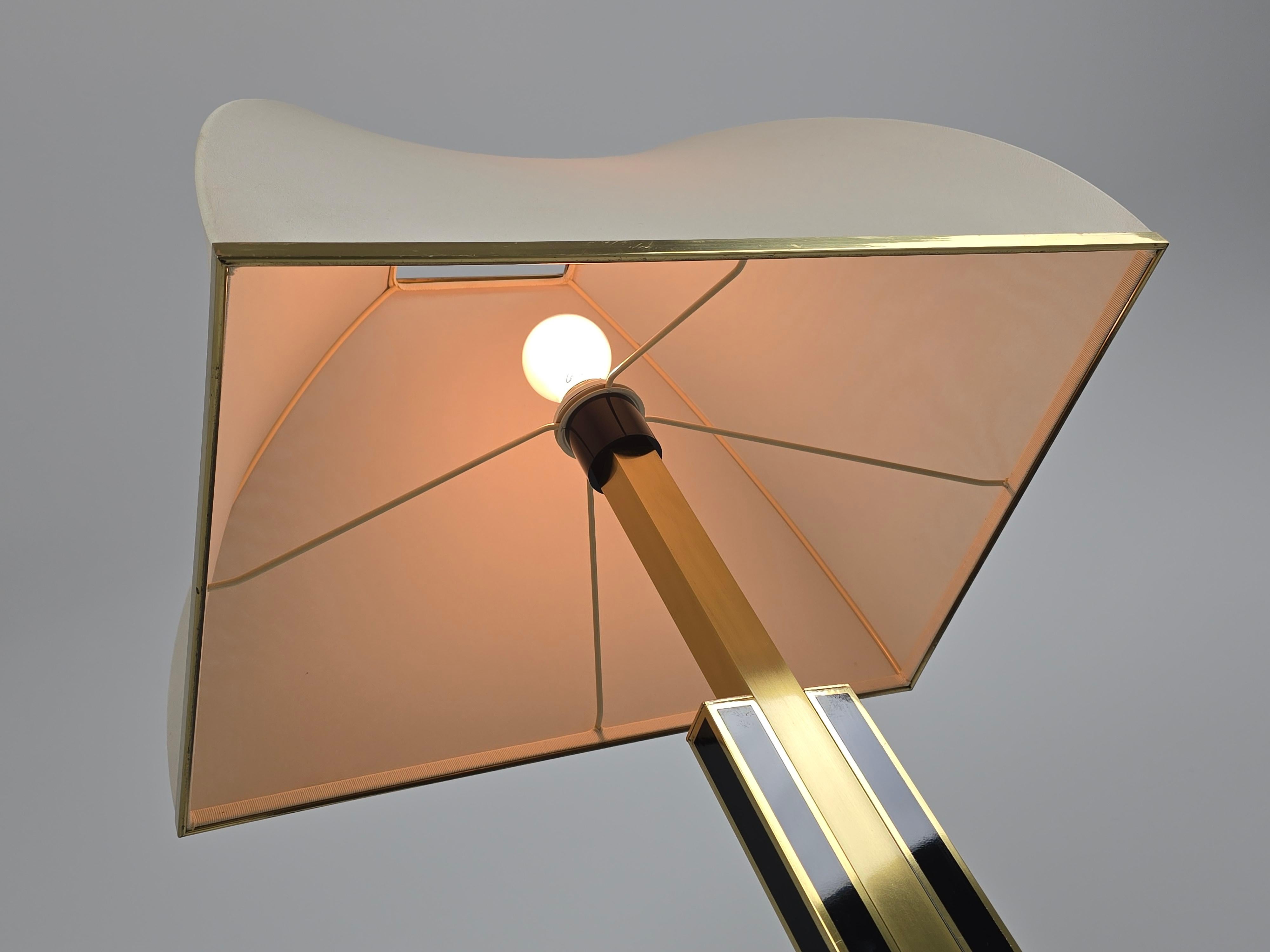 Ottone 1970s Romeo Rega Brass Floor Lamp with Original Shade , Italy in vendita