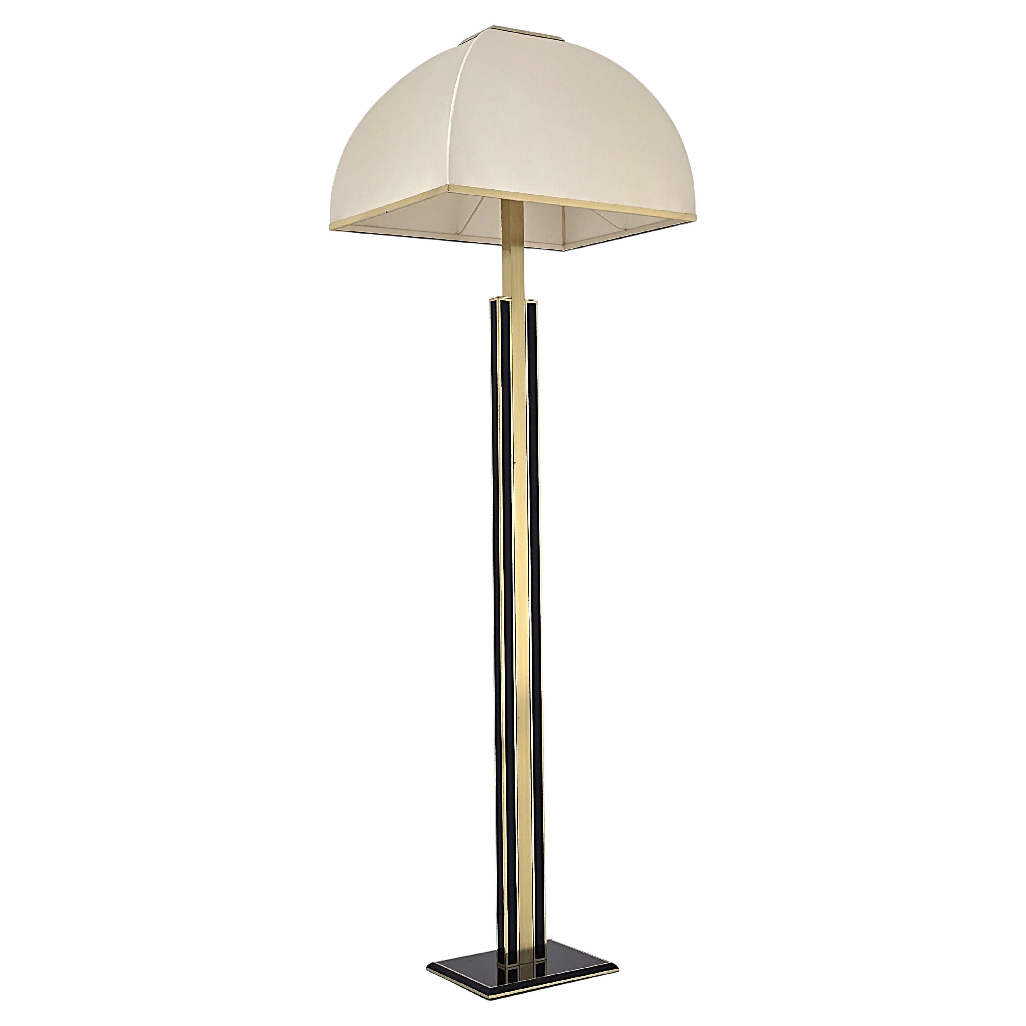 1970s Romeo Rega Brass Floor Lamp with Original Shade , Italy in vendita