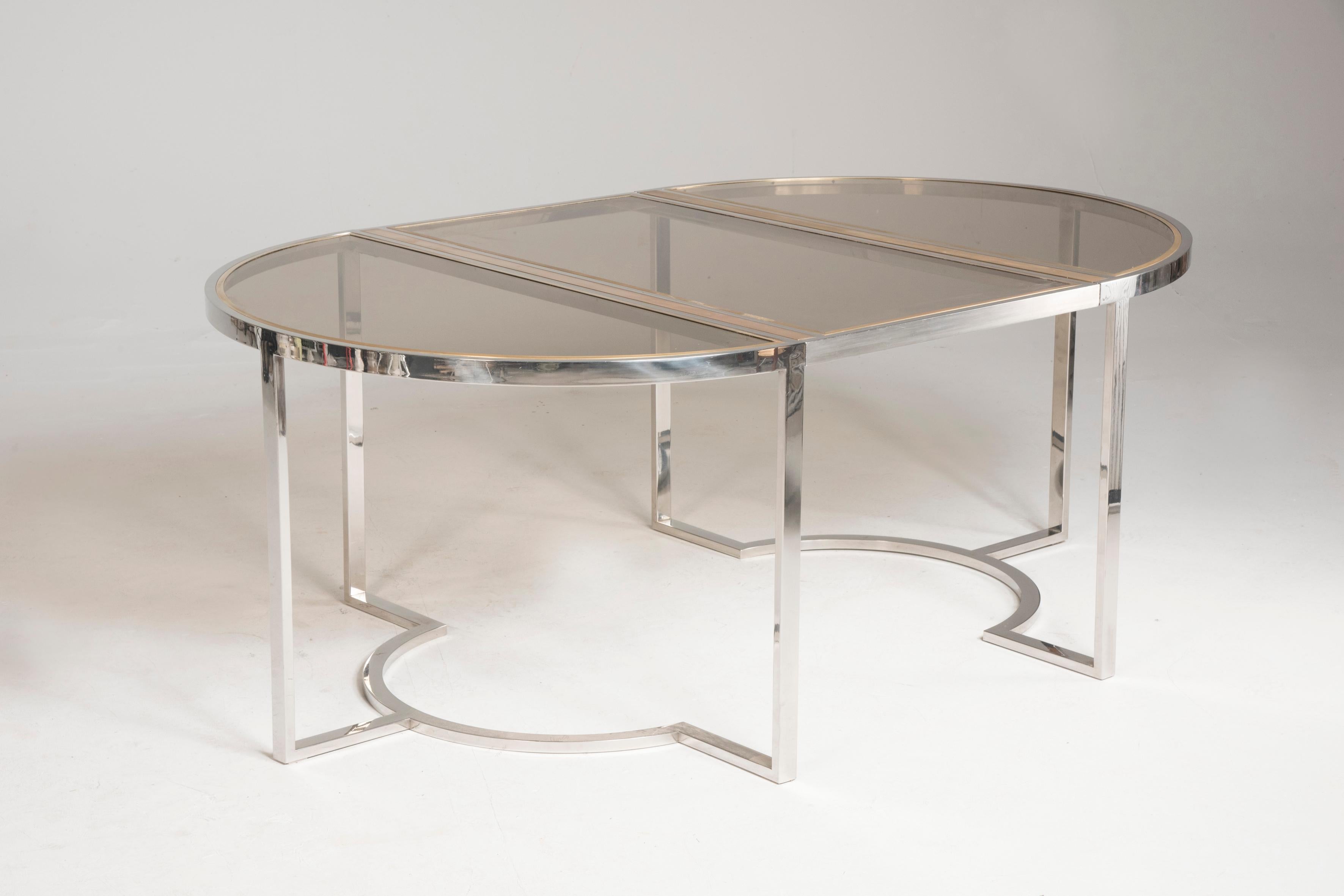 1970s Chromed and Brass Smoked Glass Rounded Extendable Table Att. Romeo Rega 11