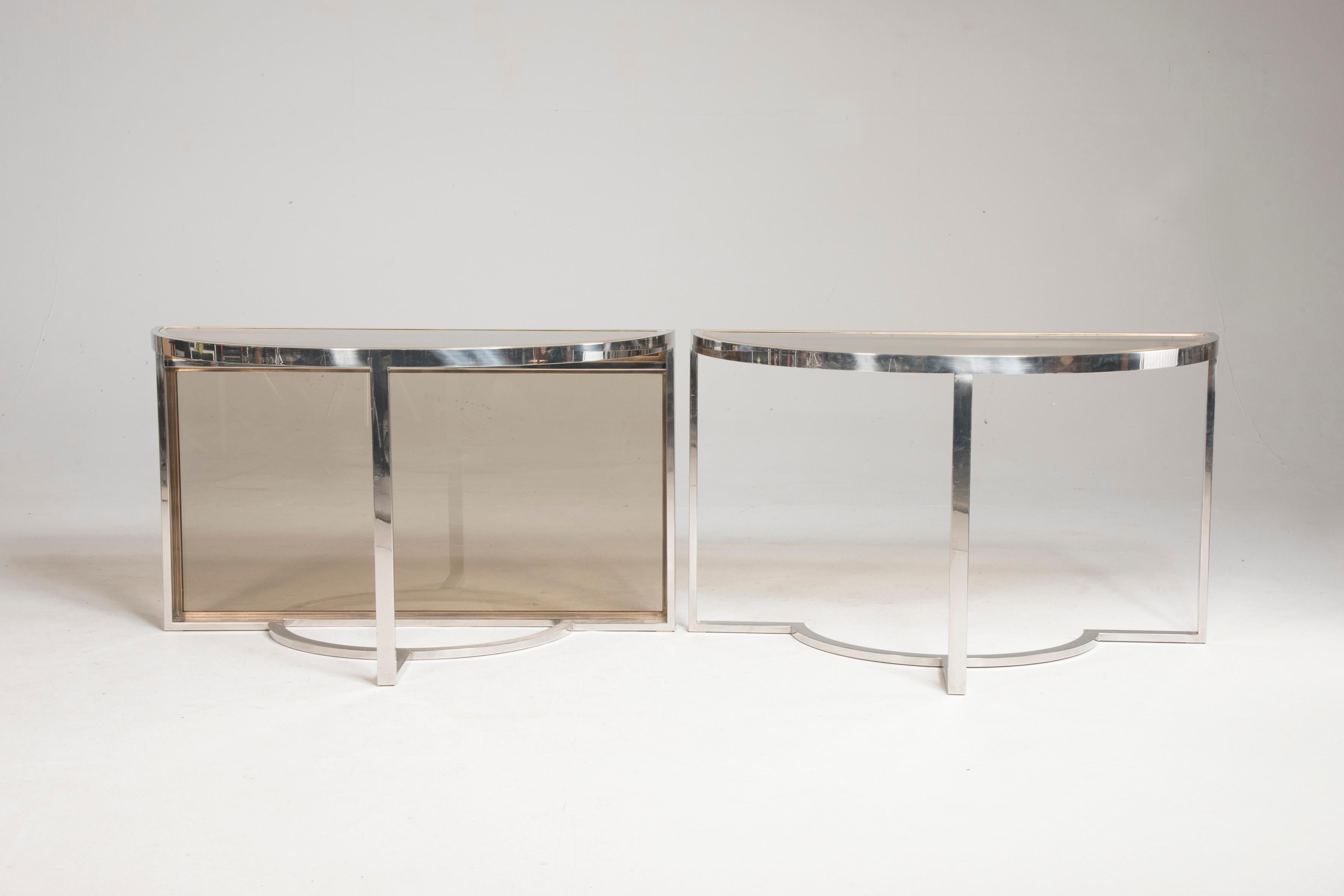 1970s Chromed and Brass Smoked Glass Rounded Extendable Table Att. Romeo Rega 12