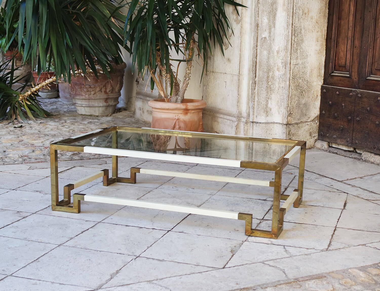 1970s Romeo Rega Cream and Brass Coffee Table For Sale 4