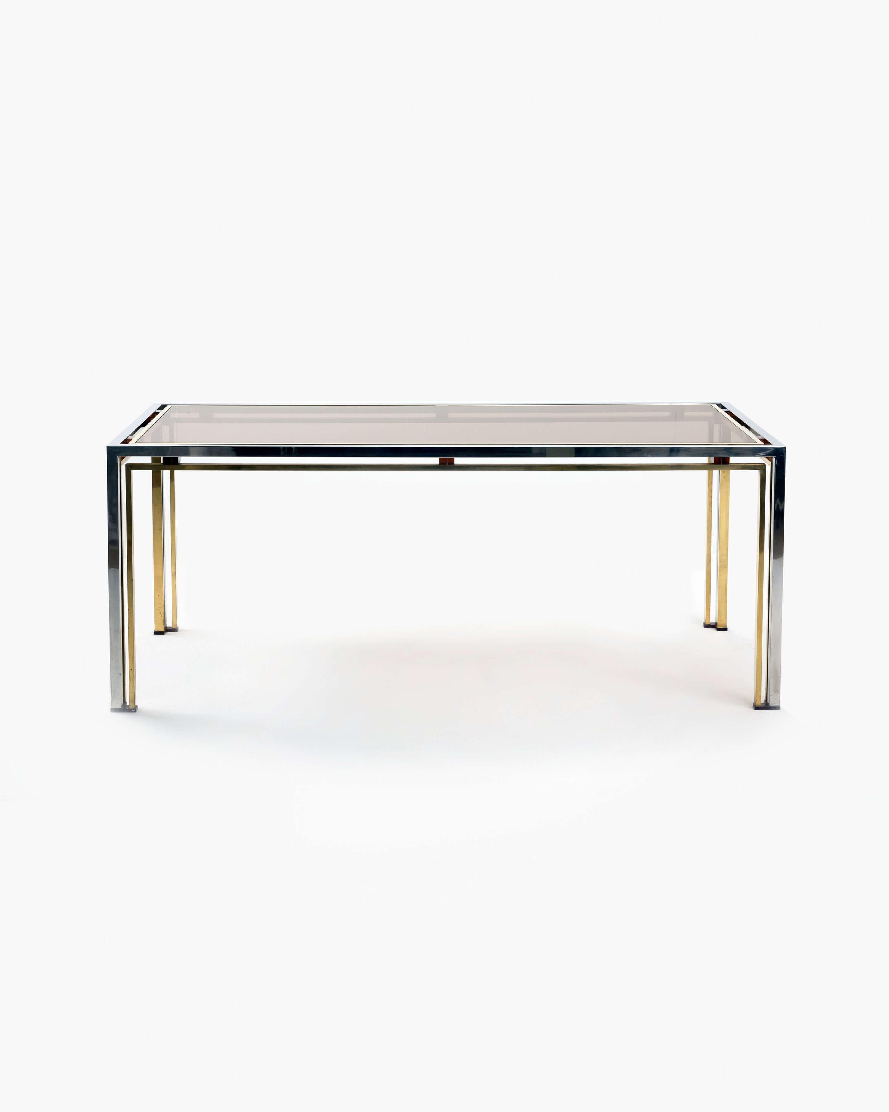 Hollywood Regency 1970s Romeo Rega Dining Table in Brass and Chrome with Amber Lucite Detailing For Sale