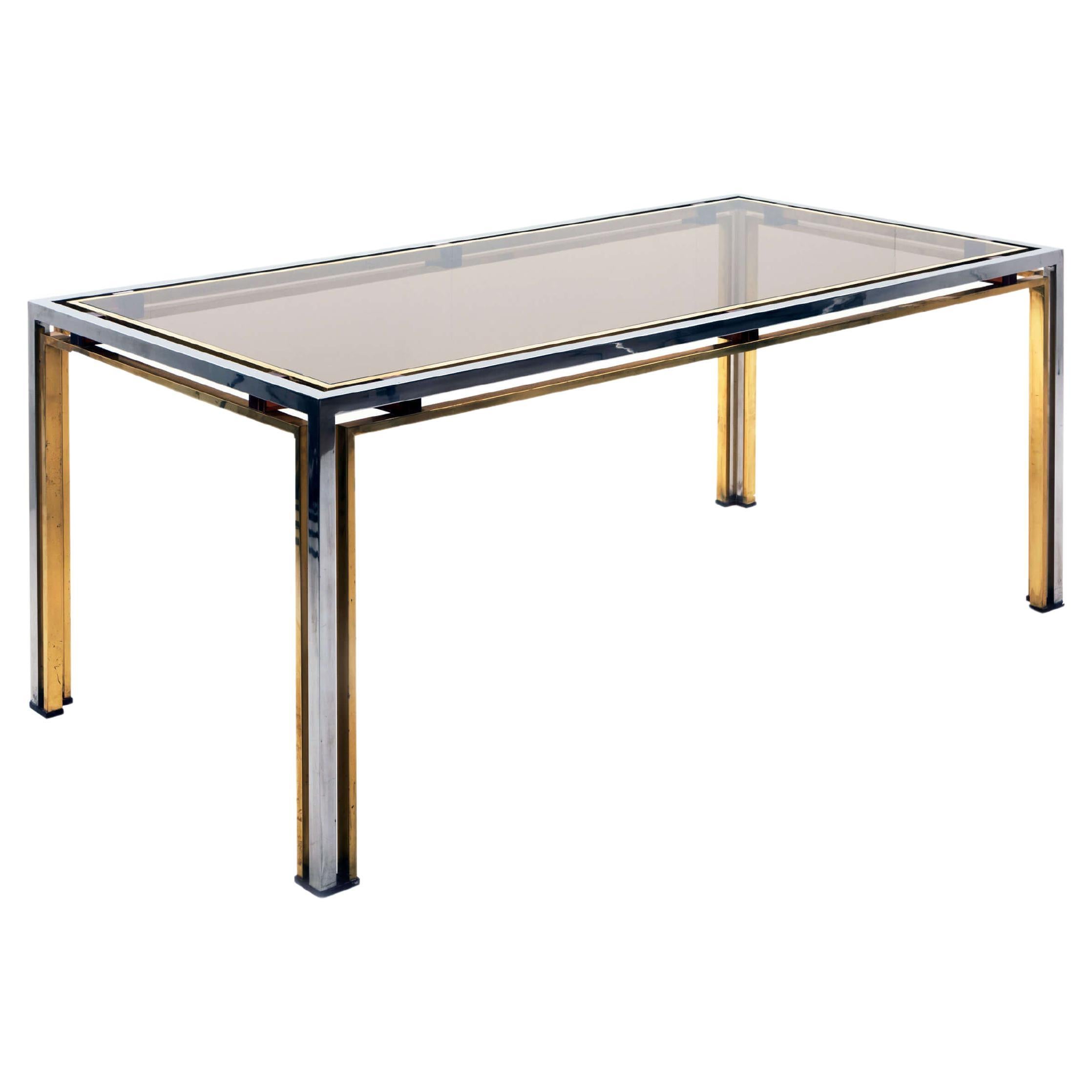 1970s Romeo Rega Dining Table in Brass and Chrome with Amber Lucite Detailing For Sale