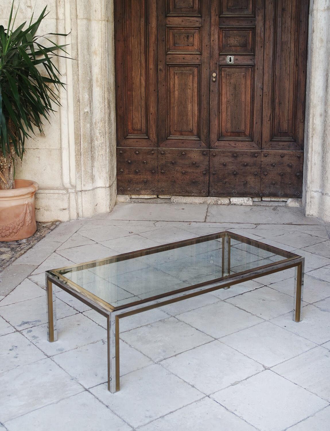 1970s Romeo Rega Glass, Brass and Chrome Coffee Table In Good Condition In Roma, IT