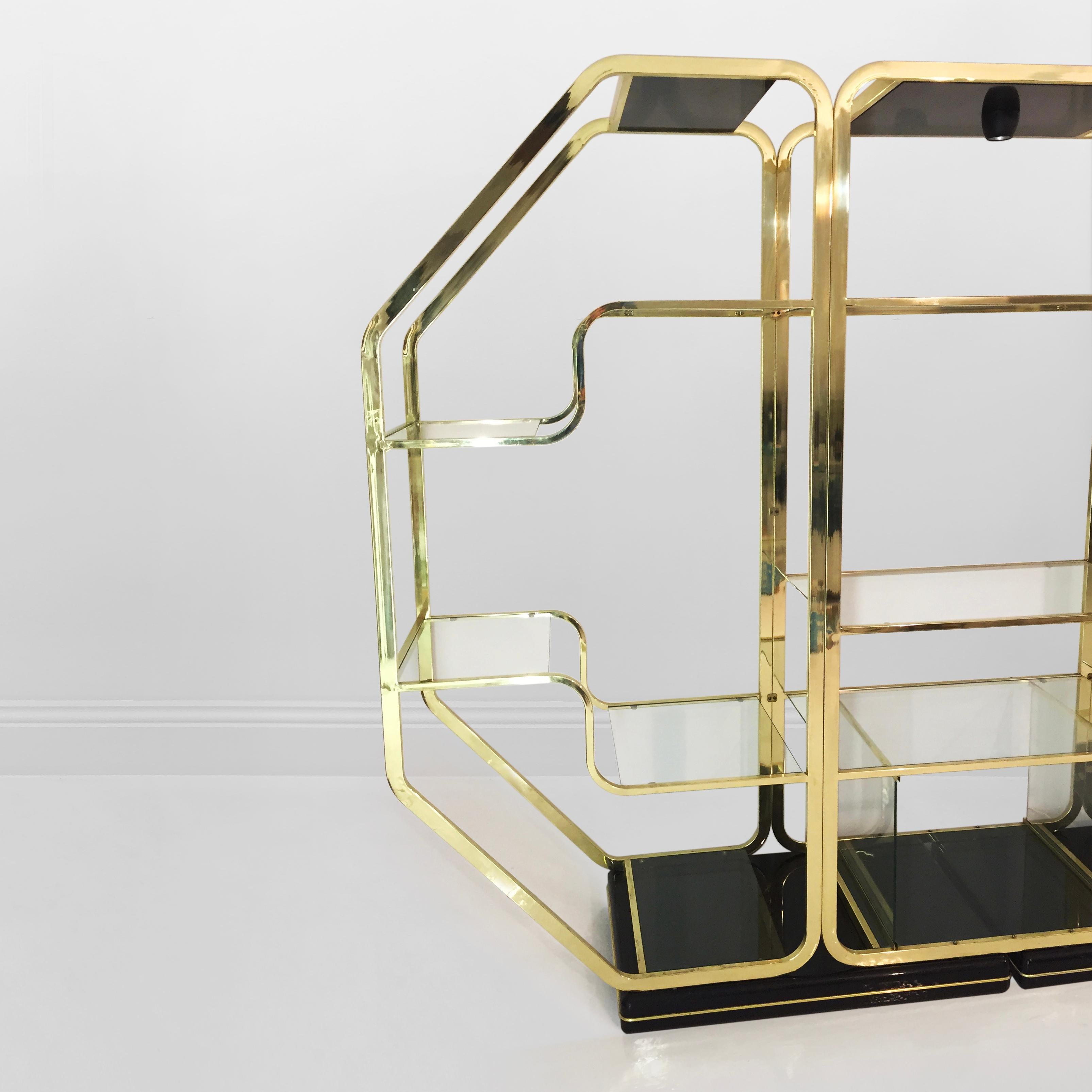 Late 20th Century 1970s Romeo Rega Manner Octagonal Brass Lacquered Glass Display Unit Zevi For Sale
